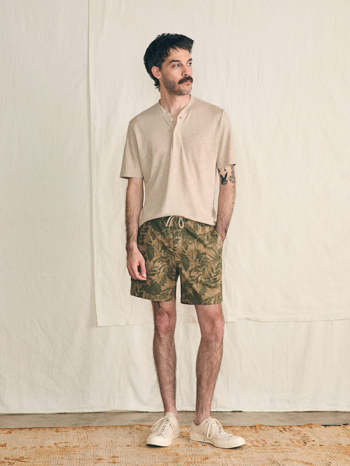 Essential Drawstring Short - Olive Jungle Tropical, image 3 of 6