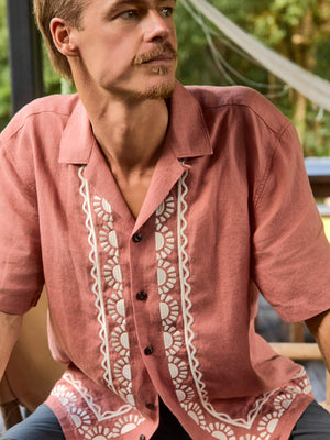 Short-Sleeve Embroidered Shirt - Dusty Sienna