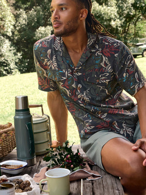 Short-Sleeve Bali Camp Shirt - Rainforest Nights