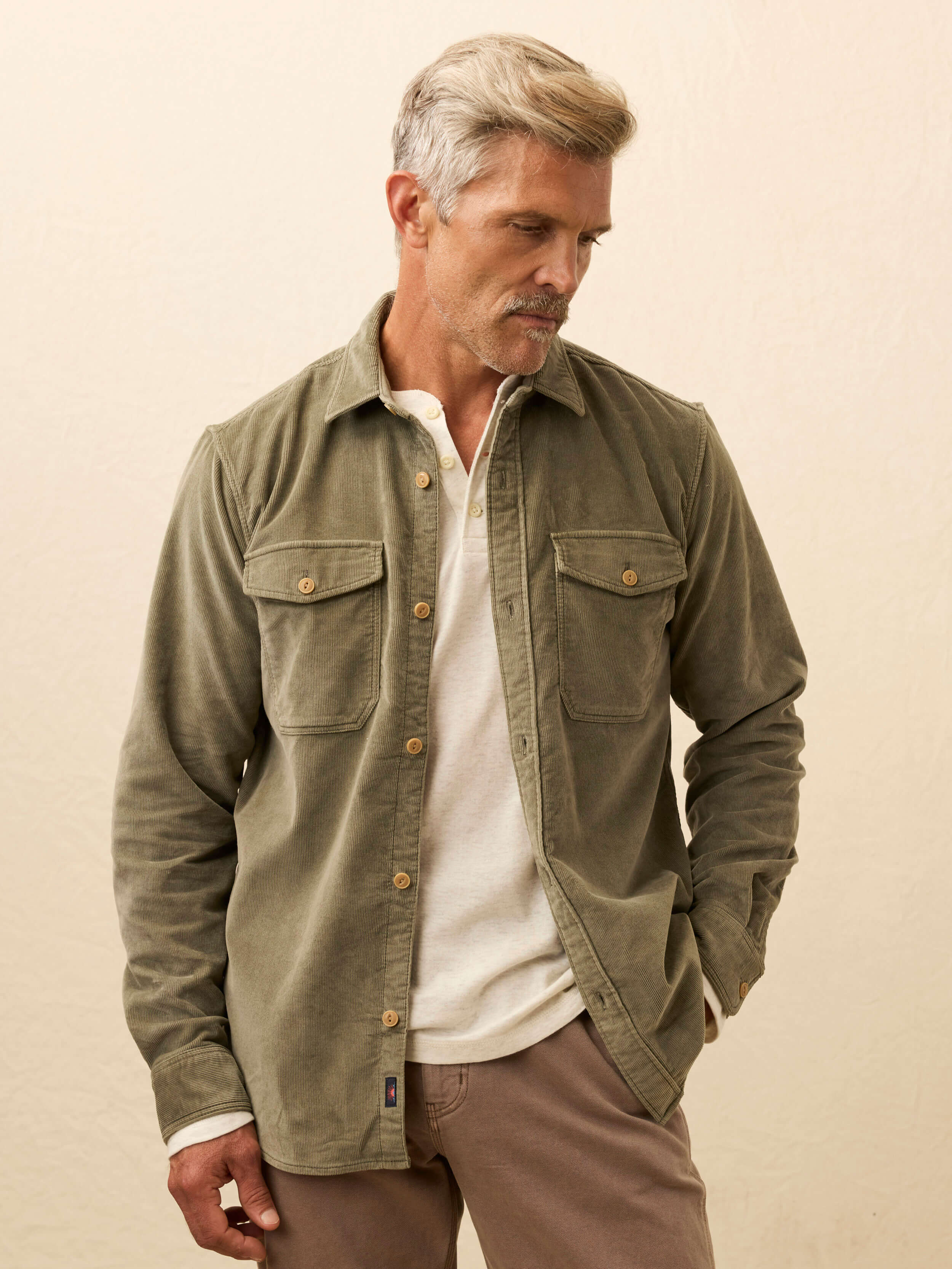 Stretch Terry Corduroy Workshirt - Light Pine | Faherty Brand