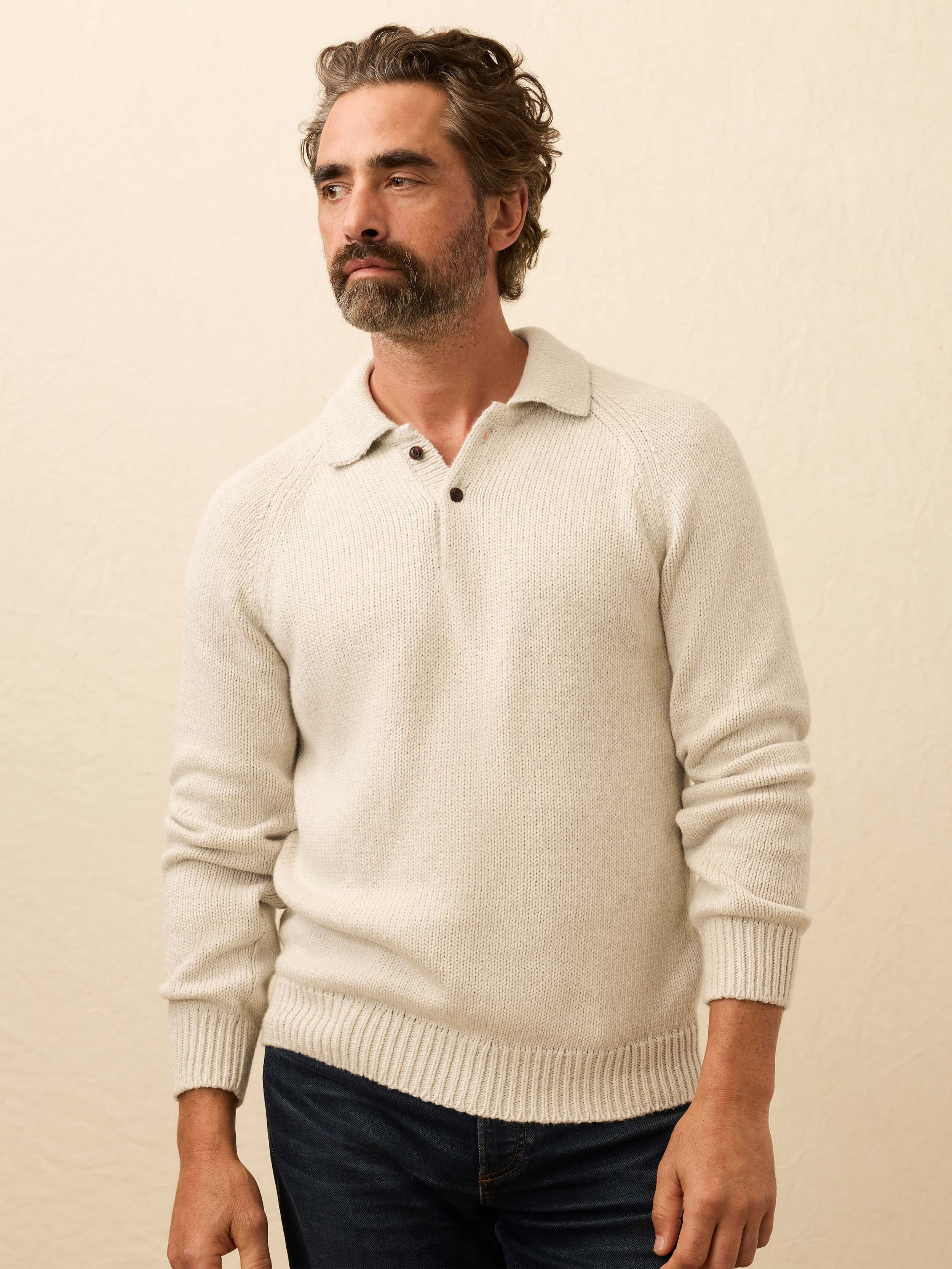 Heirloom Long-Sleeve Sweater Polo - Heather Grey | Faherty Brand