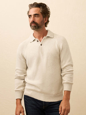 Heirloom Long-Sleeve Sweater Polo - Heather Grey