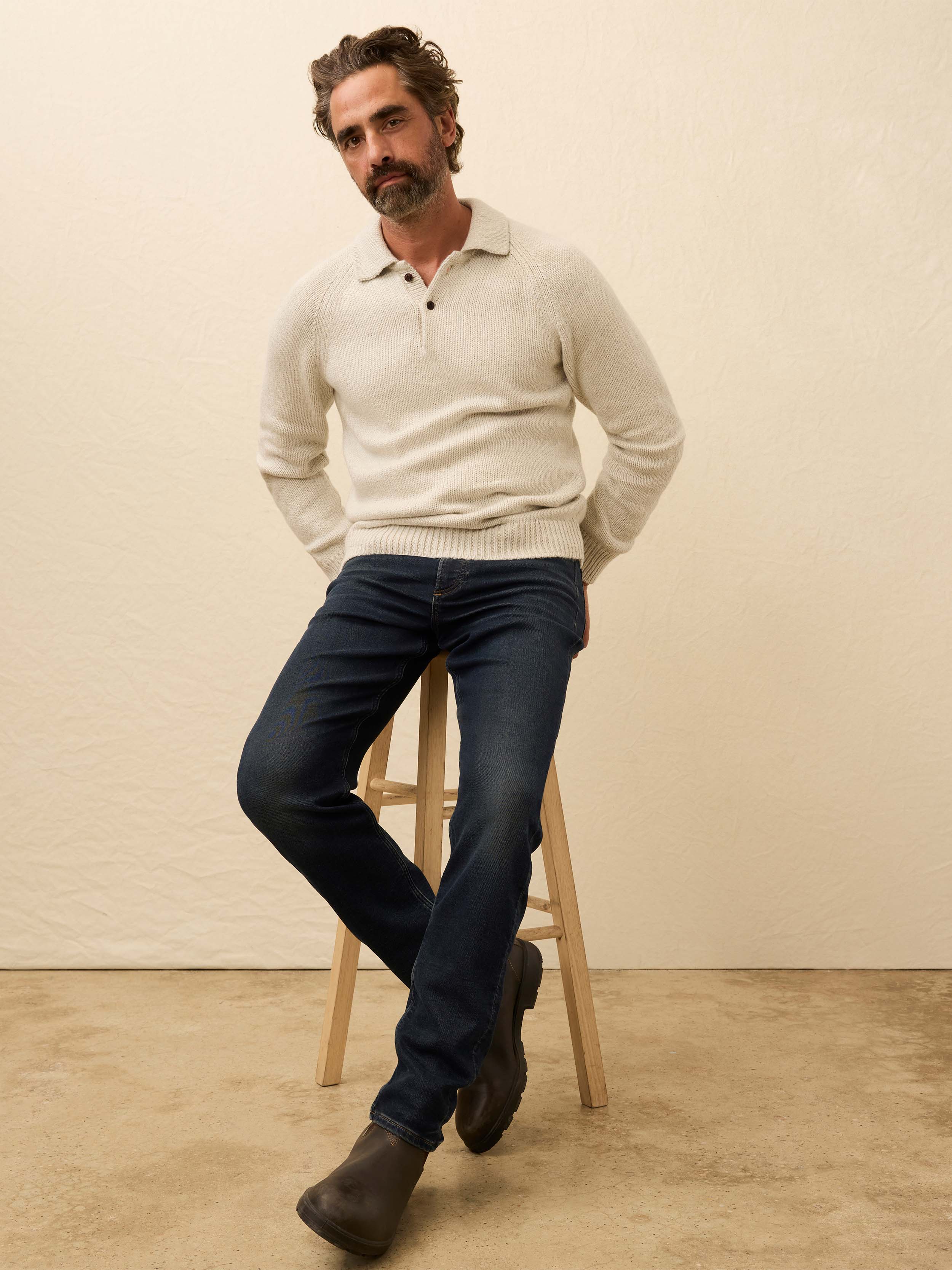 Heirloom Long-Sleeve Sweater Polo - Heather Grey | Faherty Brand