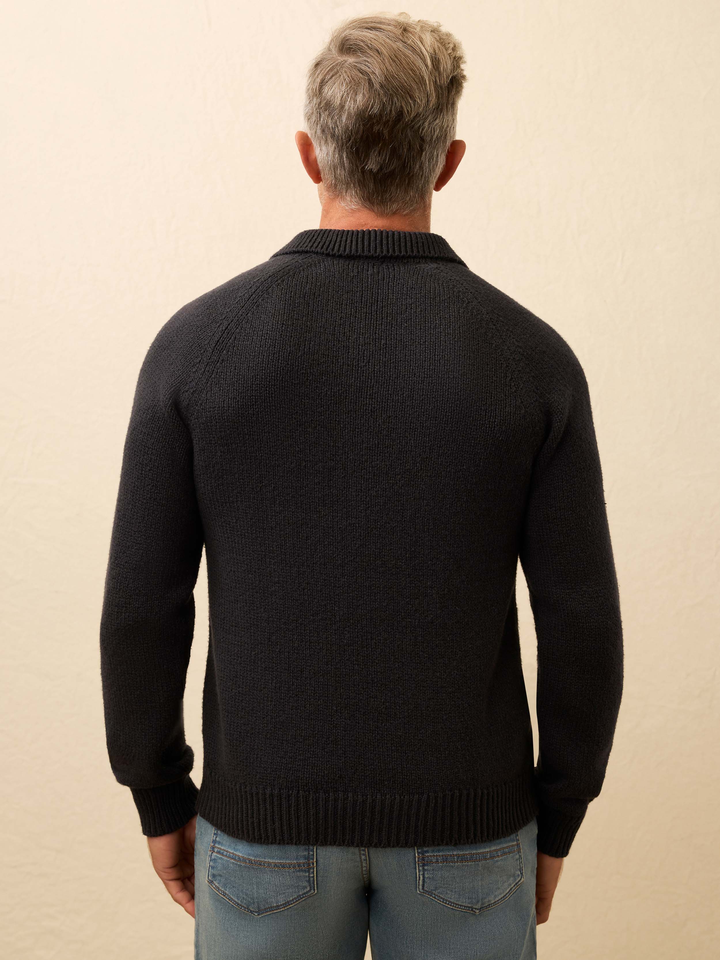 Heirloom Long-Sleeve Sweater Polo - Ridge Black | Faherty Brand