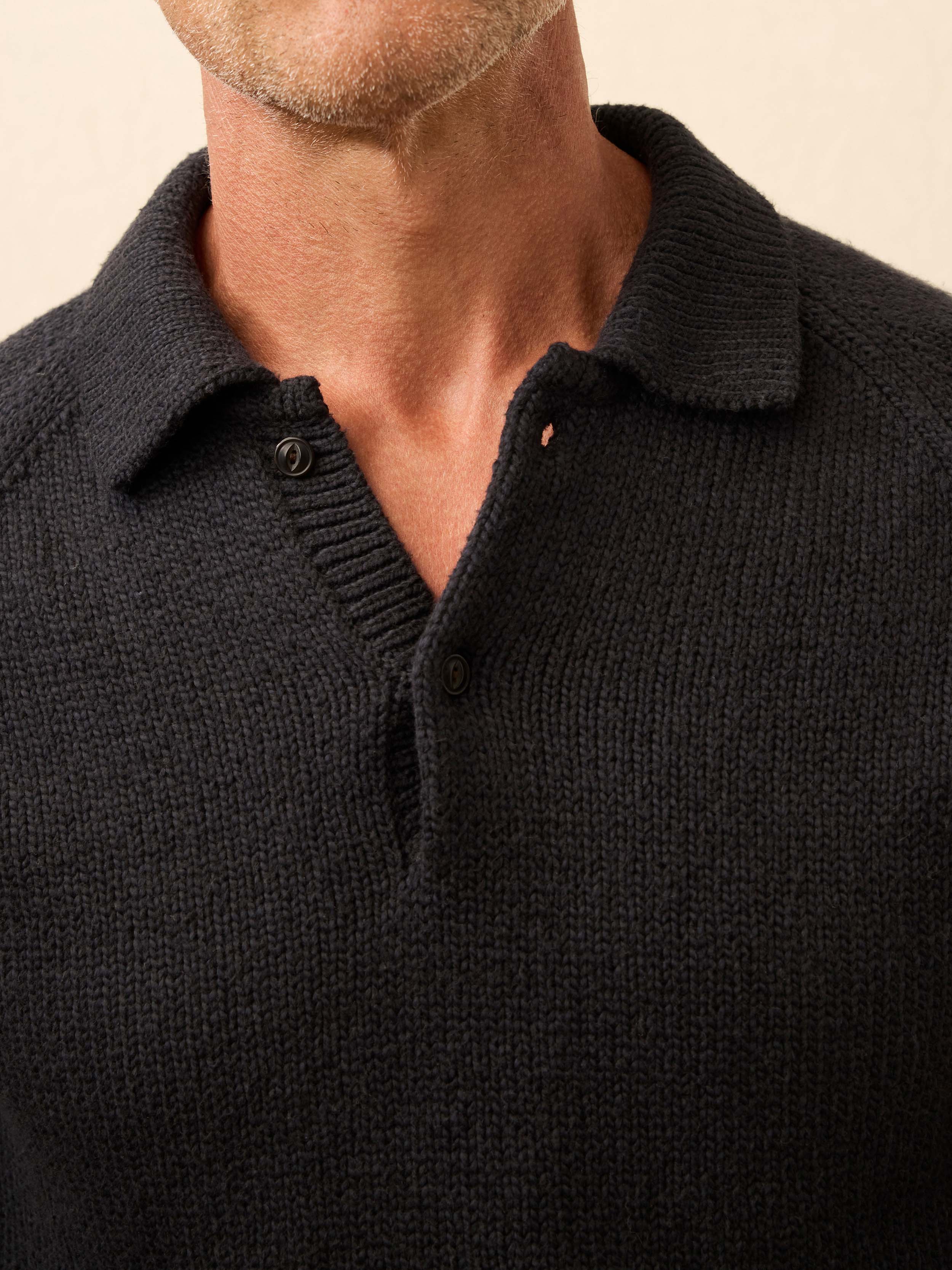 Heirloom Long-Sleeve Sweater Polo - Ridge Black | Faherty Brand