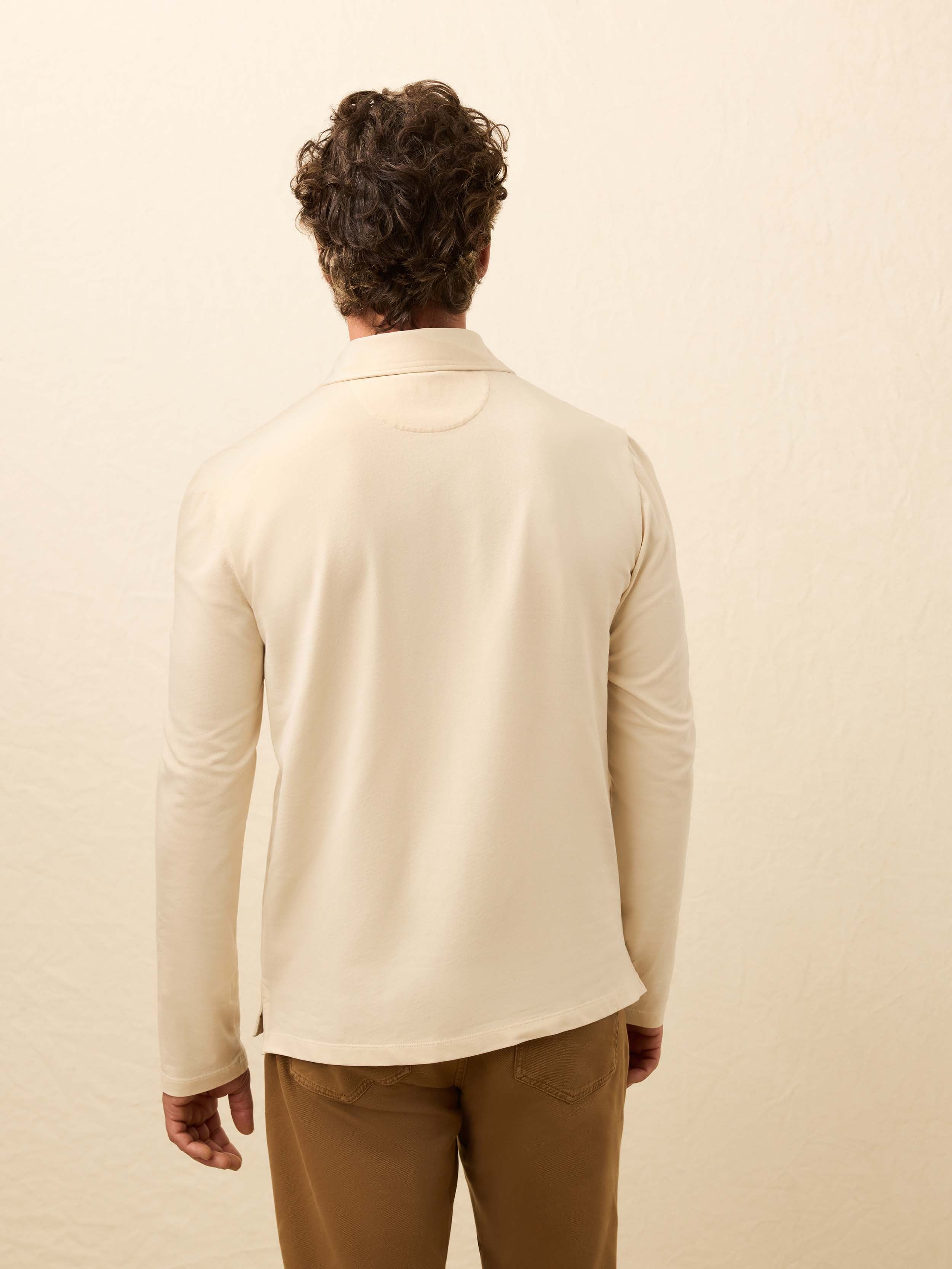 Long-Sleeve Twill Knit Polo - Coastal Cream | Faherty Brand