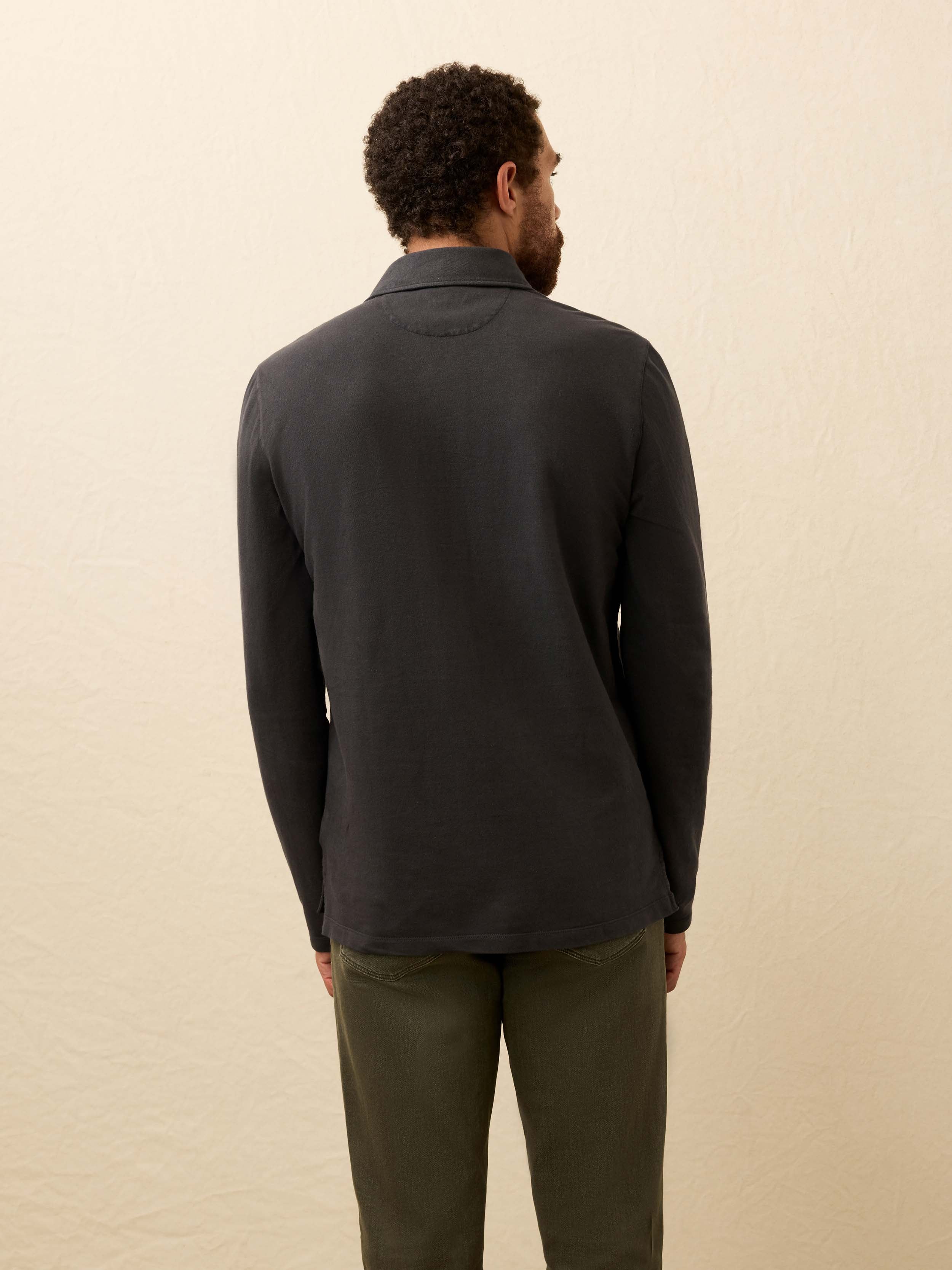 Long-Sleeve Twill Knit Polo - Washed Charcoal | Faherty Brand