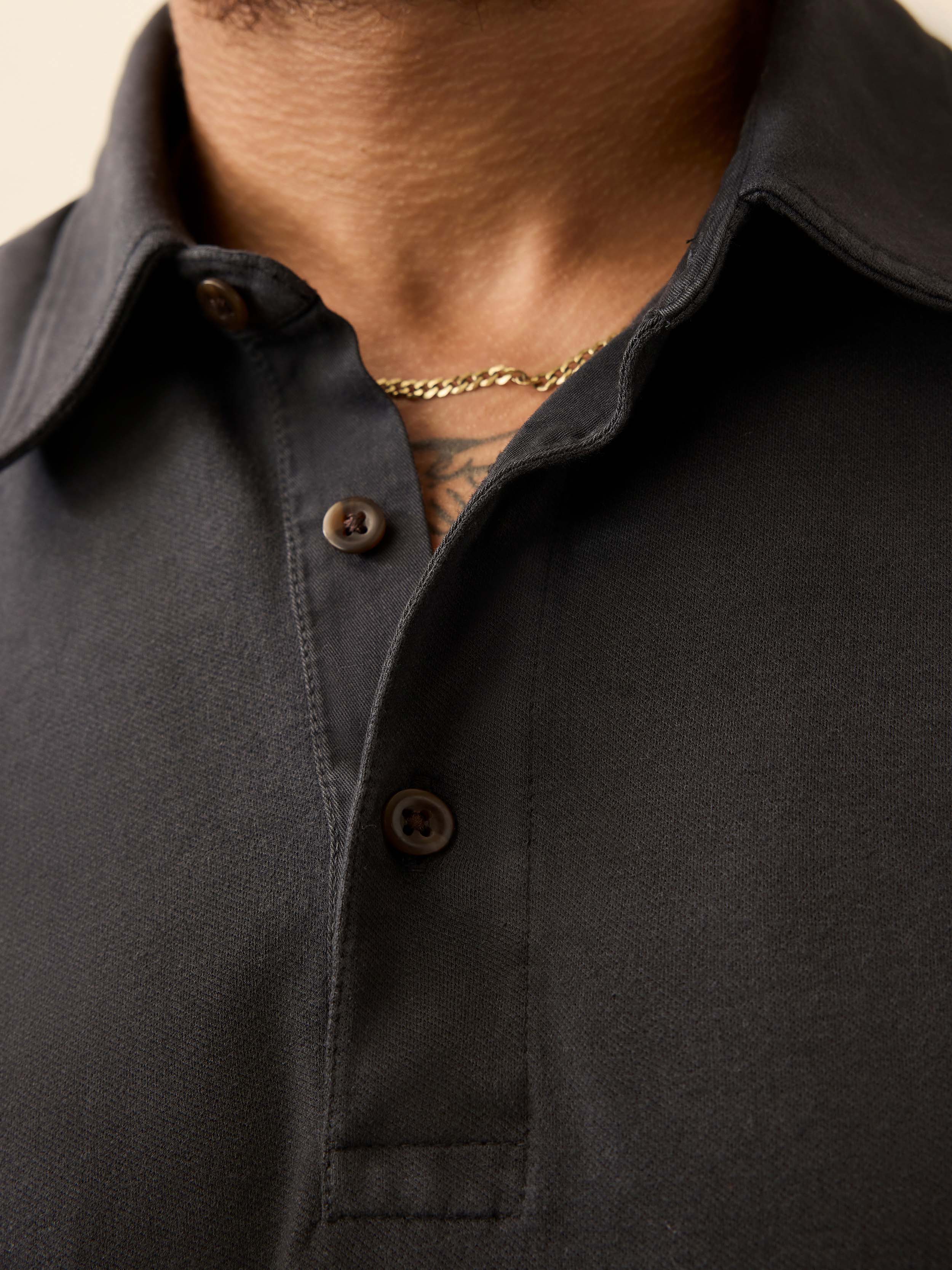 Long-Sleeve Twill Knit Polo - Washed Charcoal | Faherty Brand