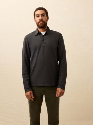 Long-Sleeve Twill Knit Polo - Washed Charcoal