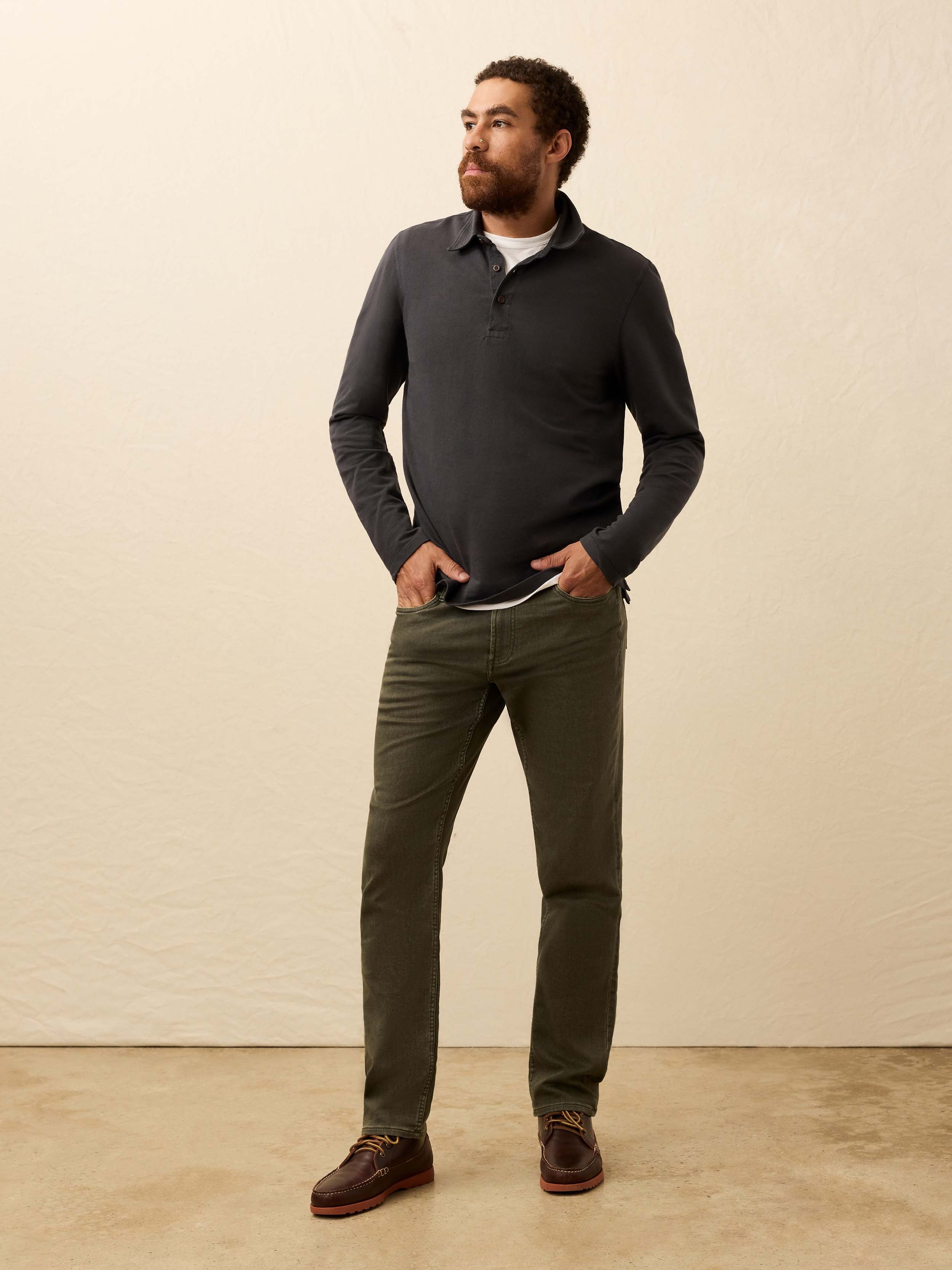Long-Sleeve Twill Knit Polo - Washed Charcoal | Faherty Brand