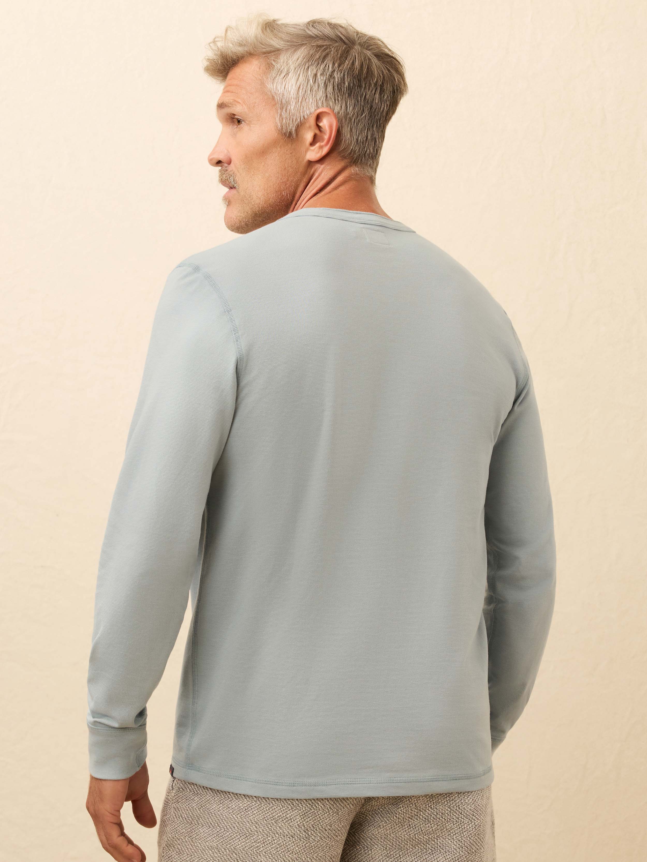 Long-Sleeve Waffle Henley - Alaskan Blue | Faherty Brand