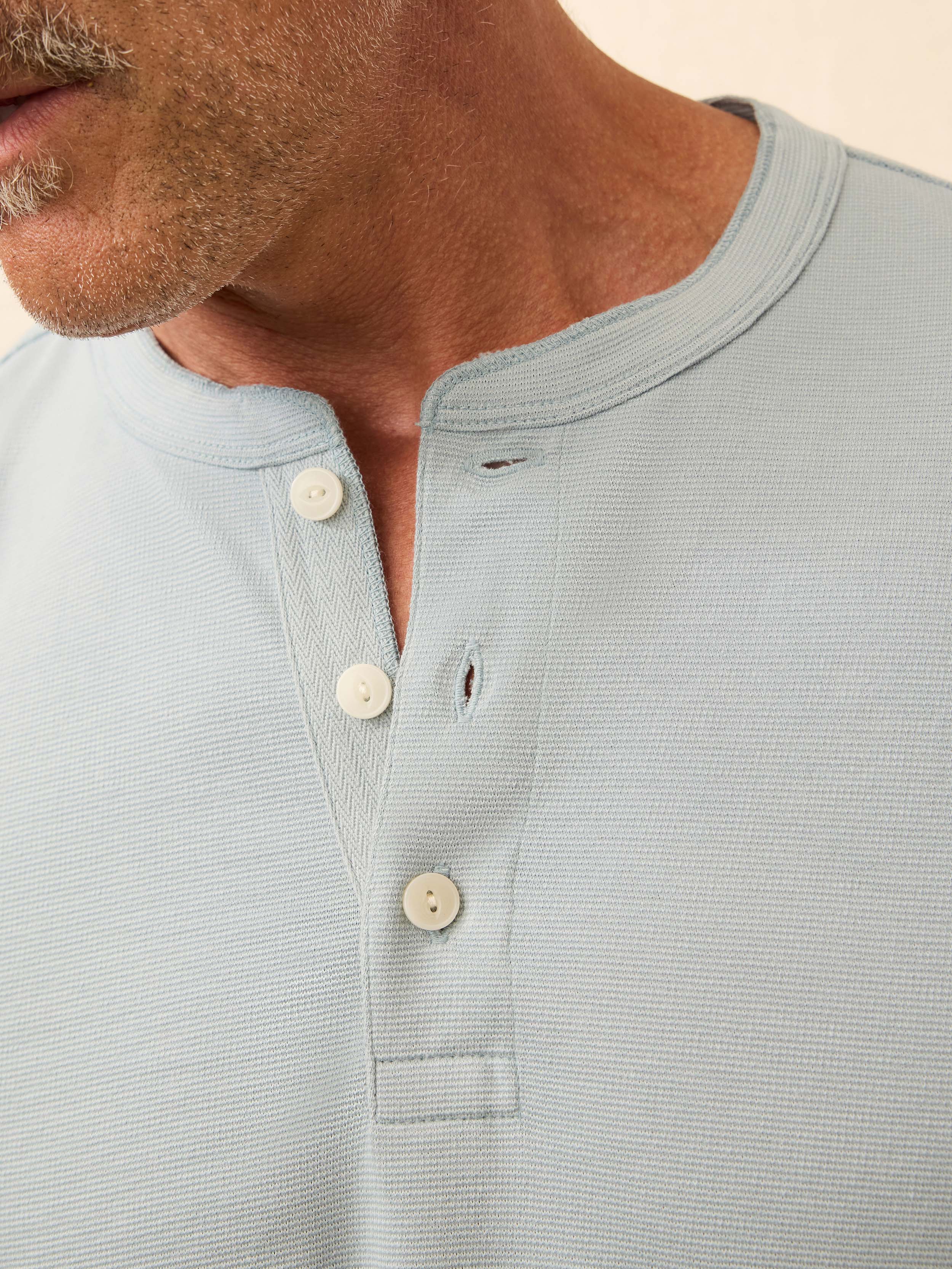 Long-Sleeve Waffle Henley - Alaskan Blue | Faherty Brand