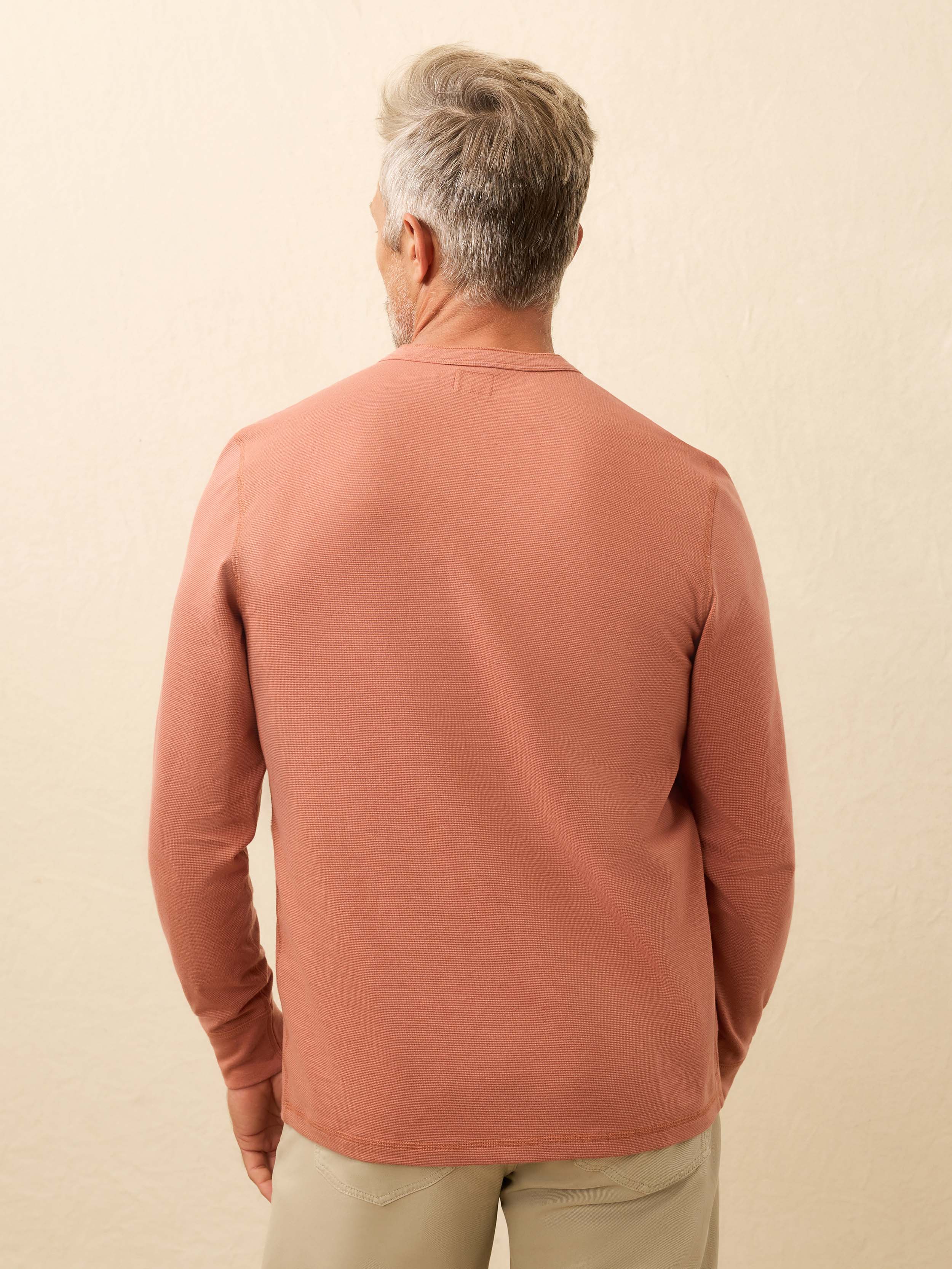 Long-Sleeve Waffle Henley - Dusty Sienna | Faherty Brand