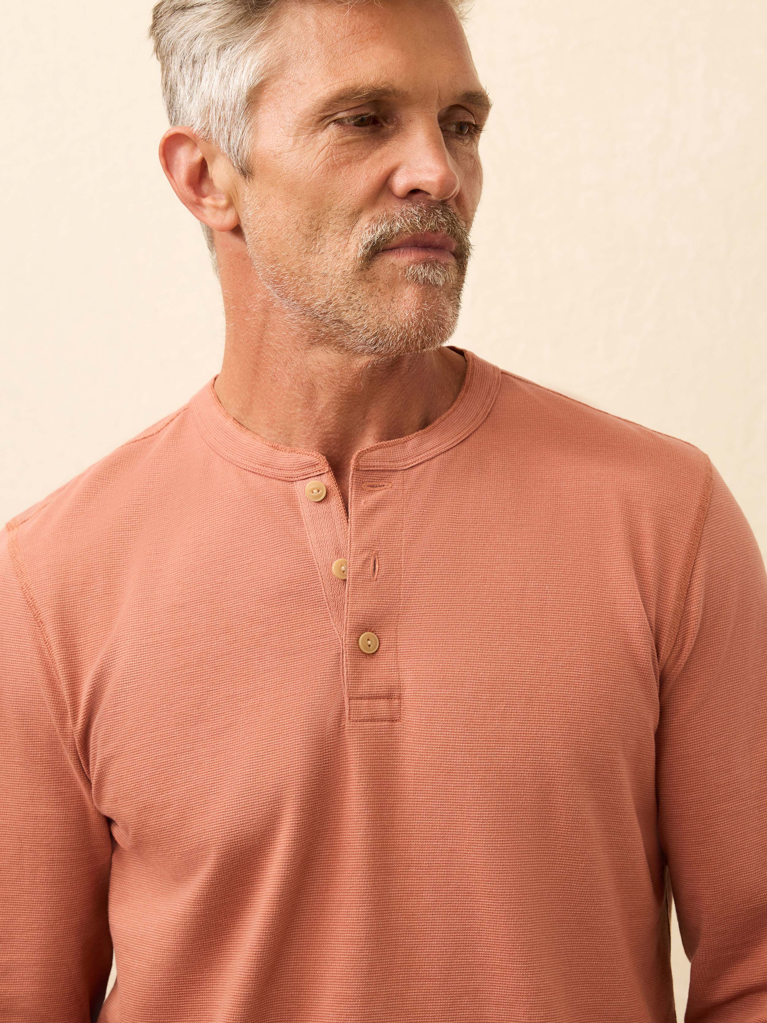 Long-Sleeve Waffle Henley - Dusty Sienna | Faherty Brand