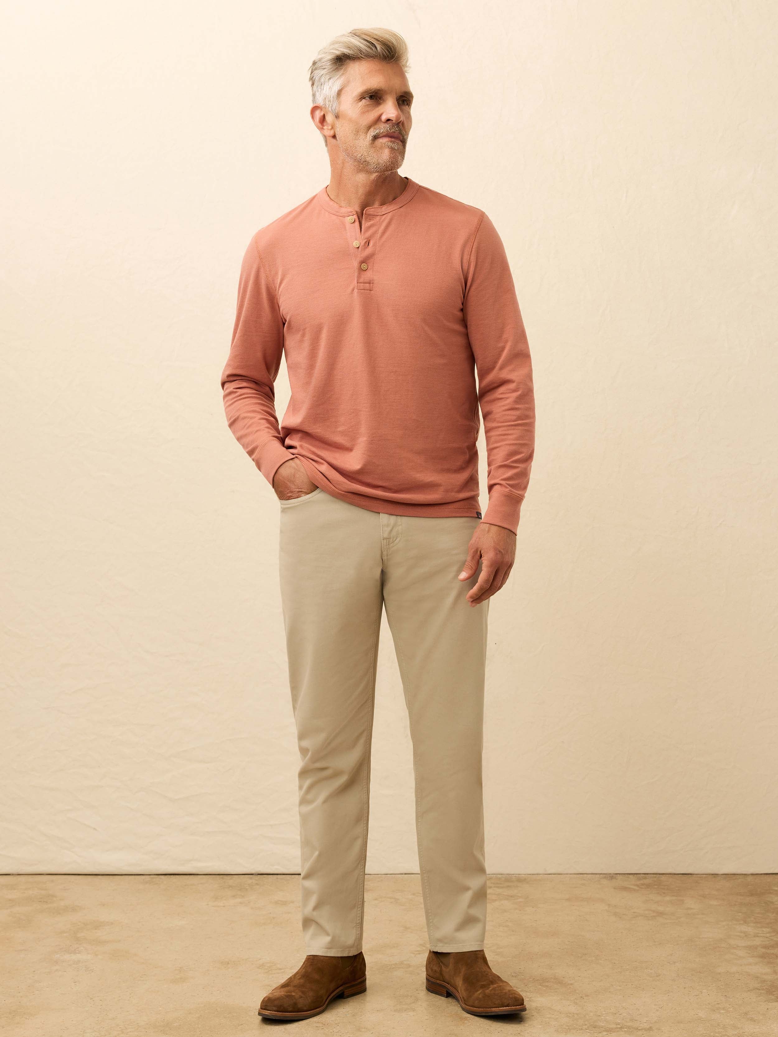 Long-Sleeve Waffle Henley - Dusty Sienna | Faherty Brand