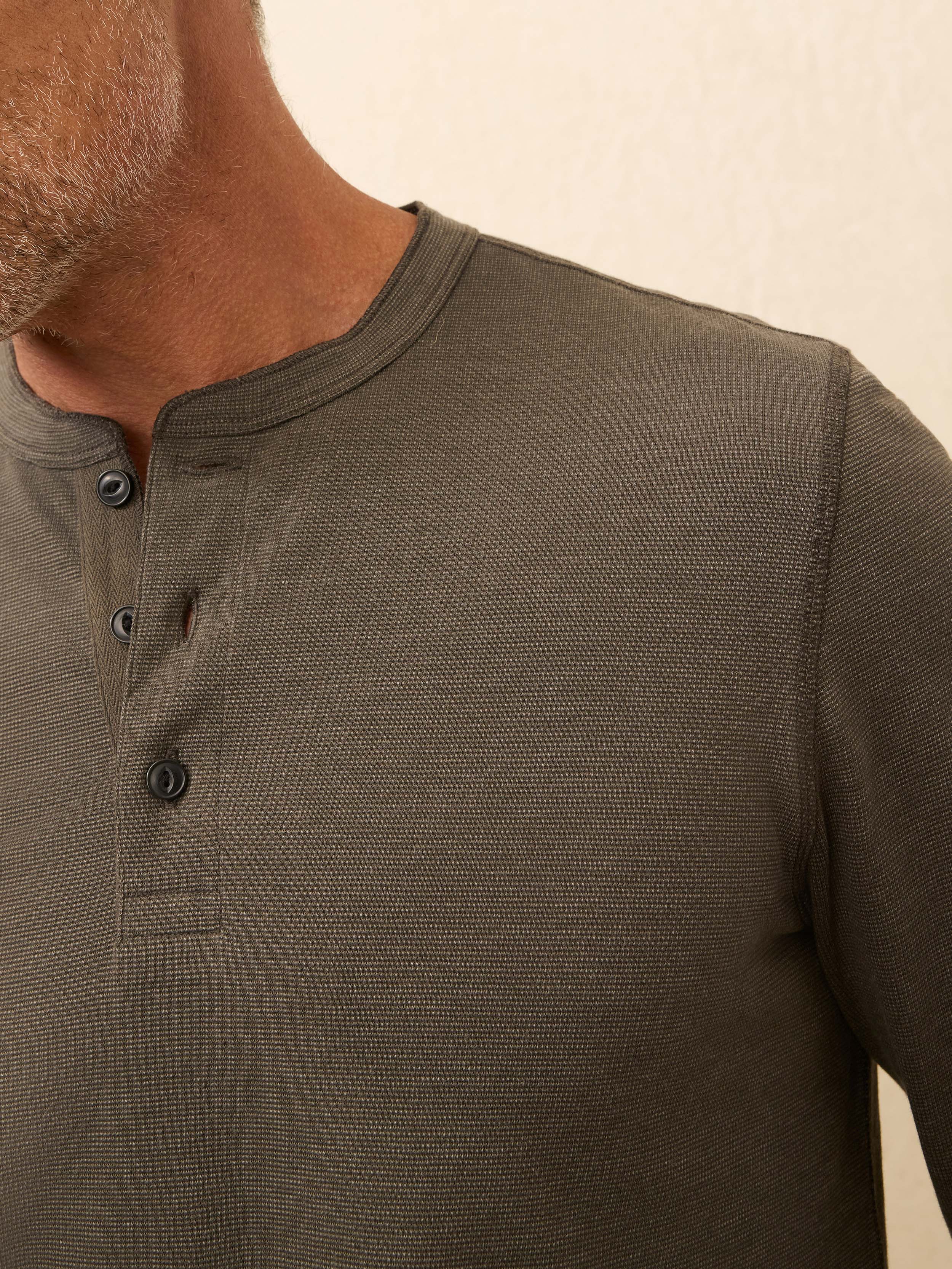 Long-Sleeve Waffle Henley - Night Rock | Faherty Brand
