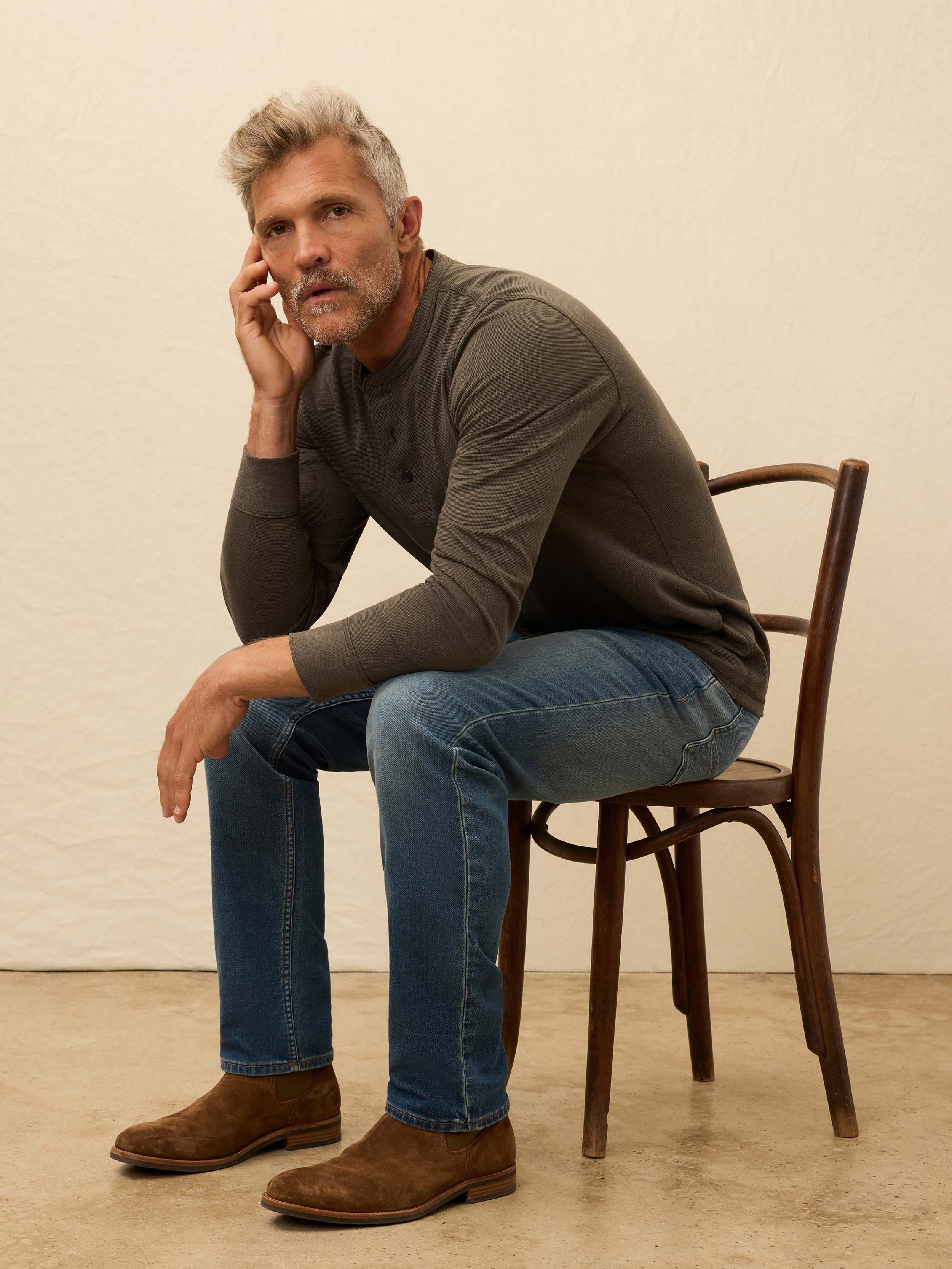 Long-Sleeve Waffle Henley - Night Rock | Faherty Brand