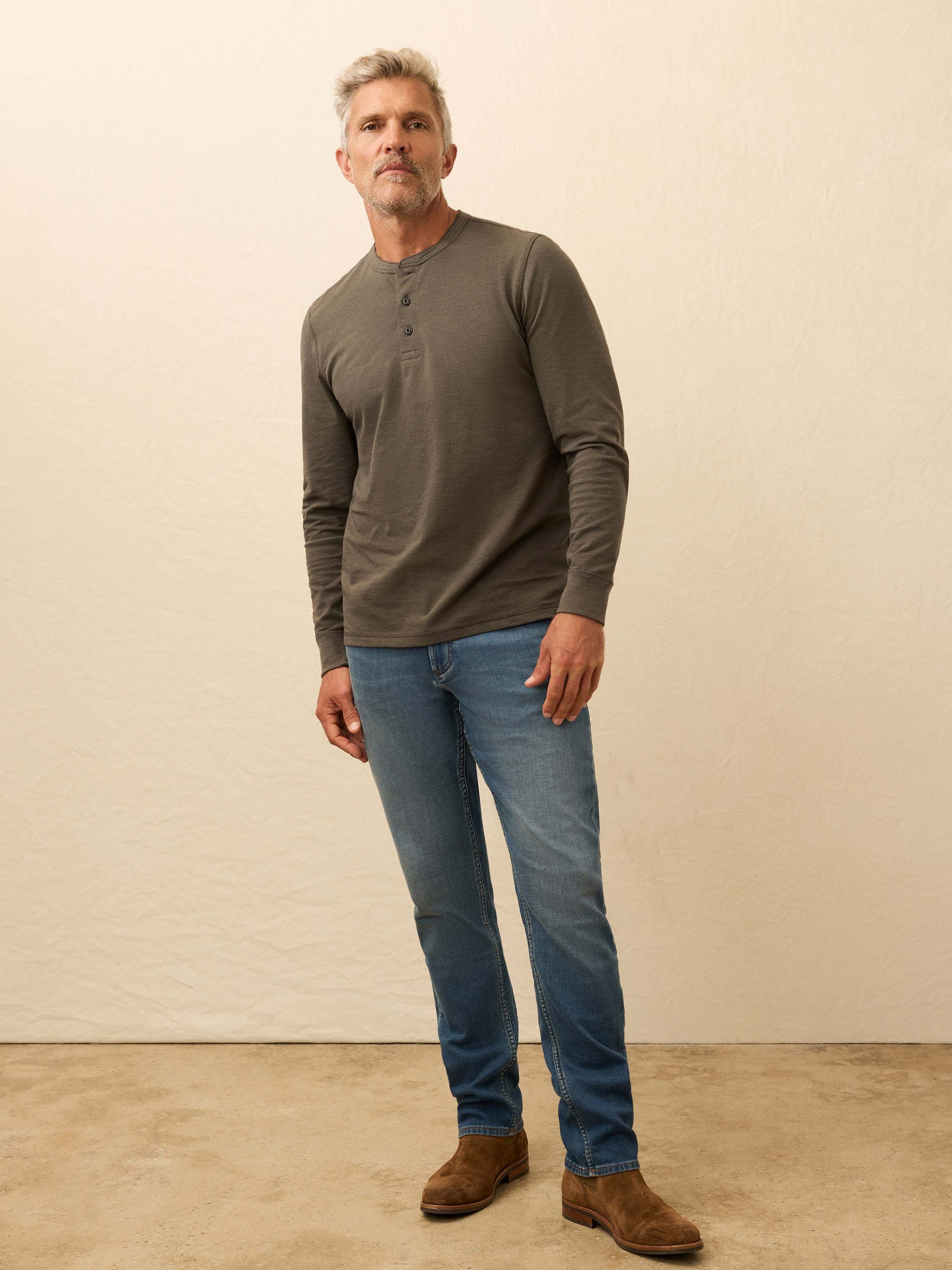 Long-Sleeve Waffle Henley - Night Rock | Faherty Brand