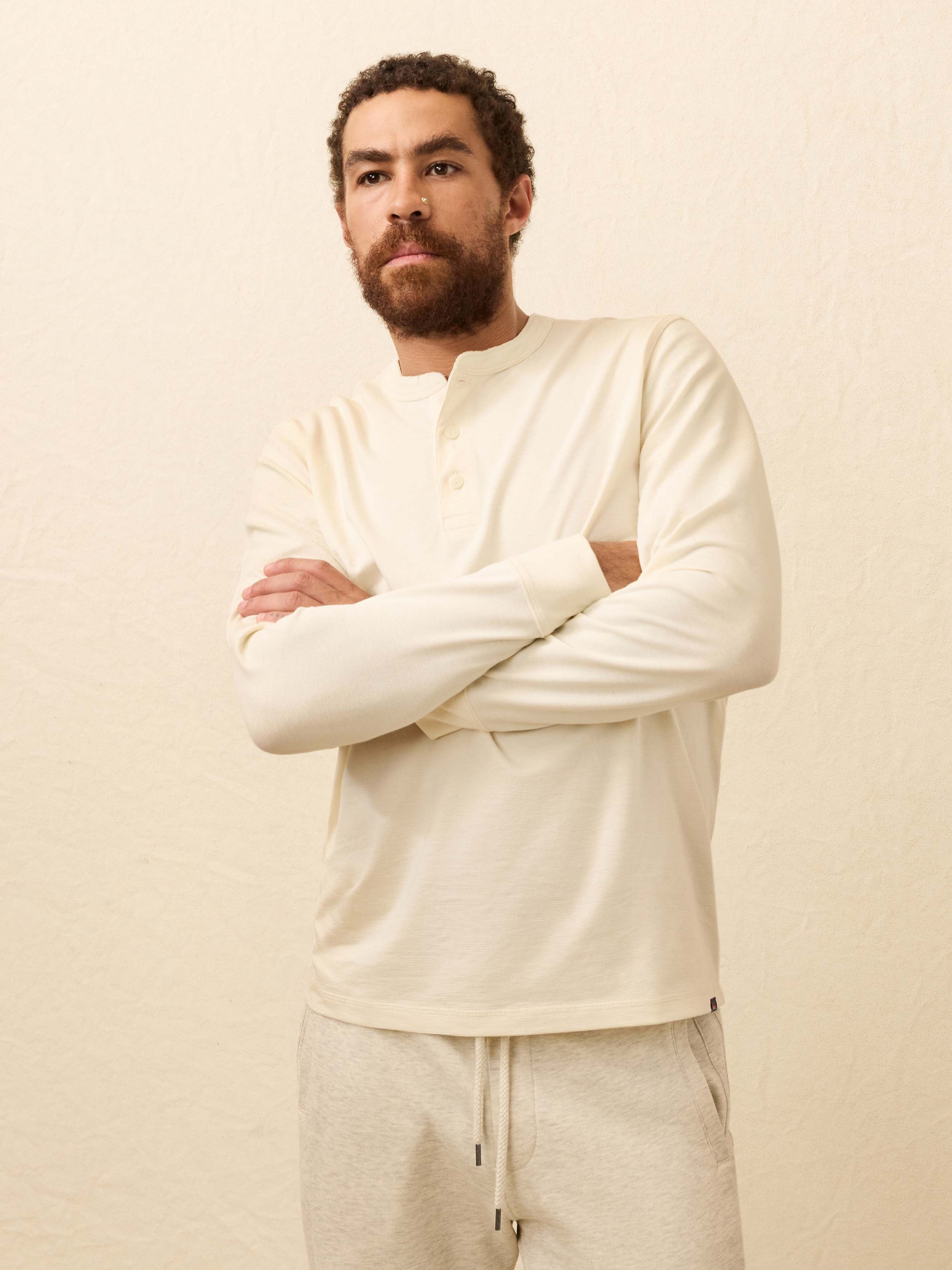 Long-Sleeve Waffle Henley - Snow | Faherty Brand