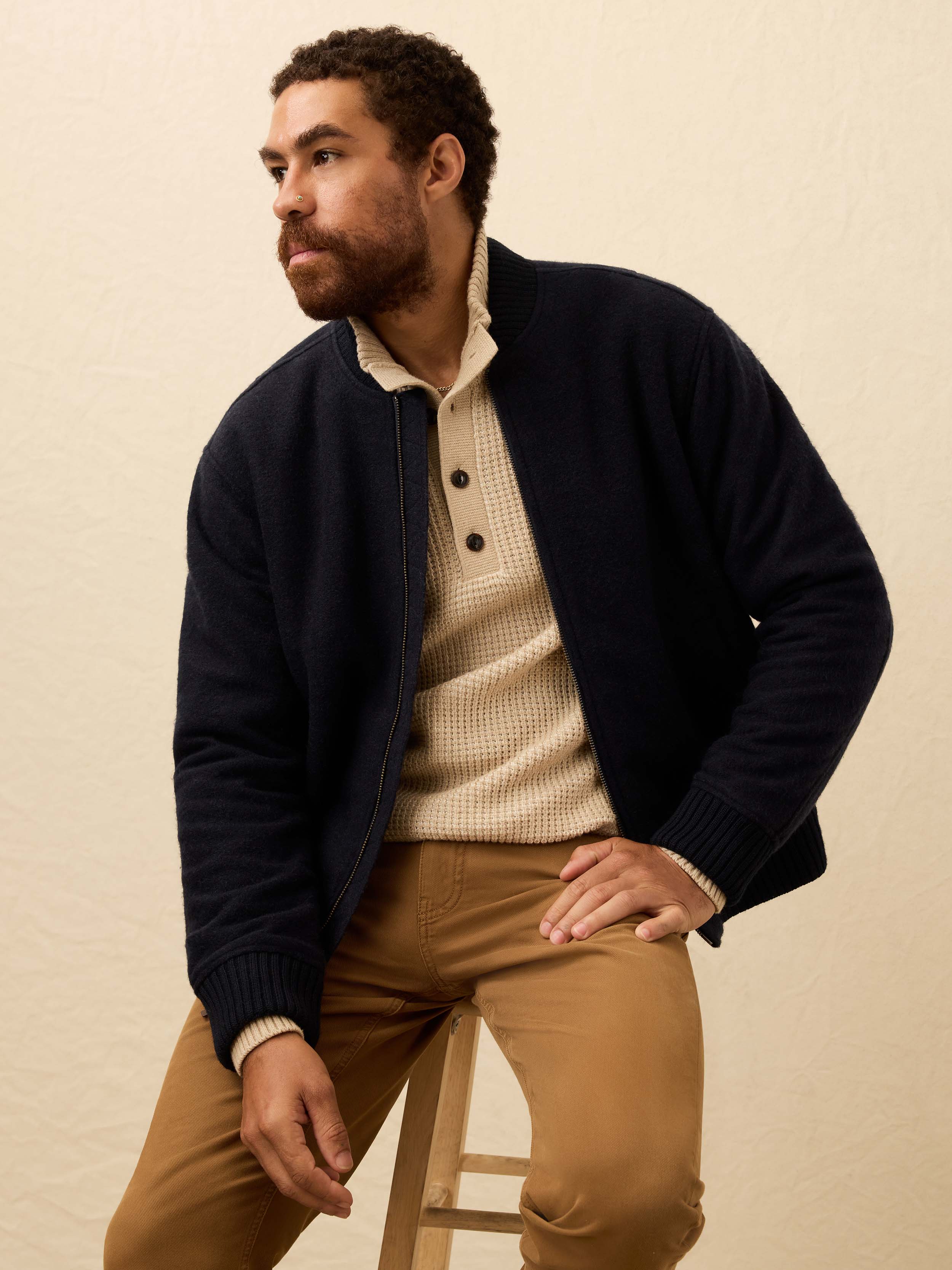 Range Fleece Lined Bomber - Navy Shadow Twill | Faherty Brand