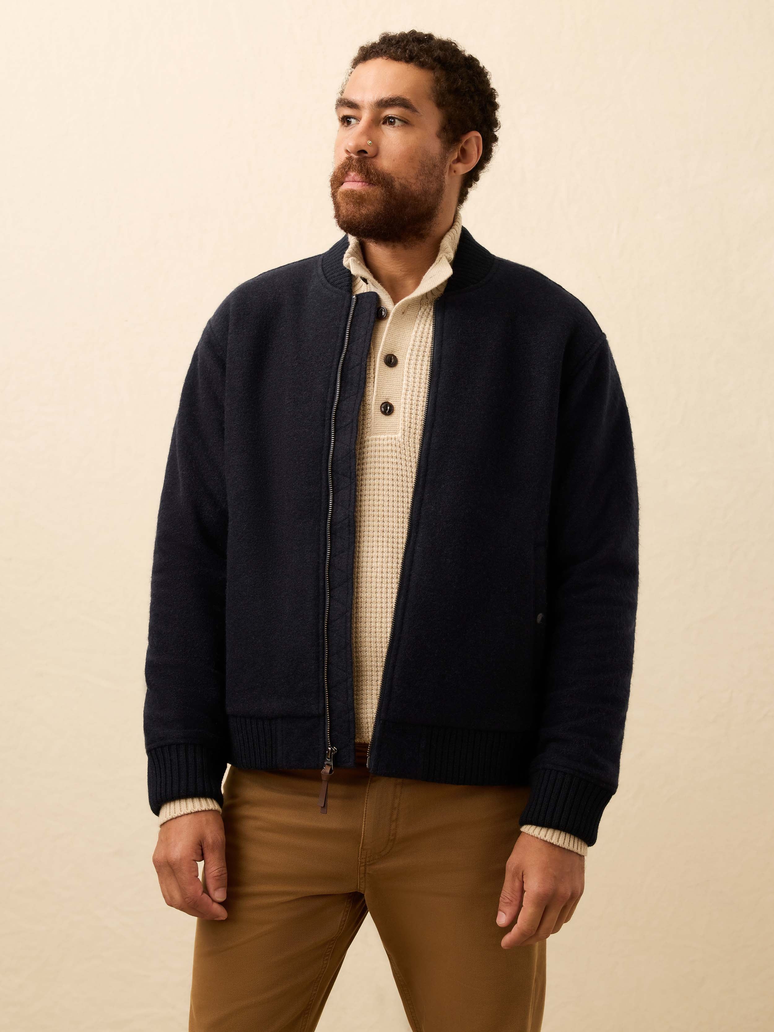 Range Fleece Lined Bomber - Navy Shadow Twill | Faherty Brand