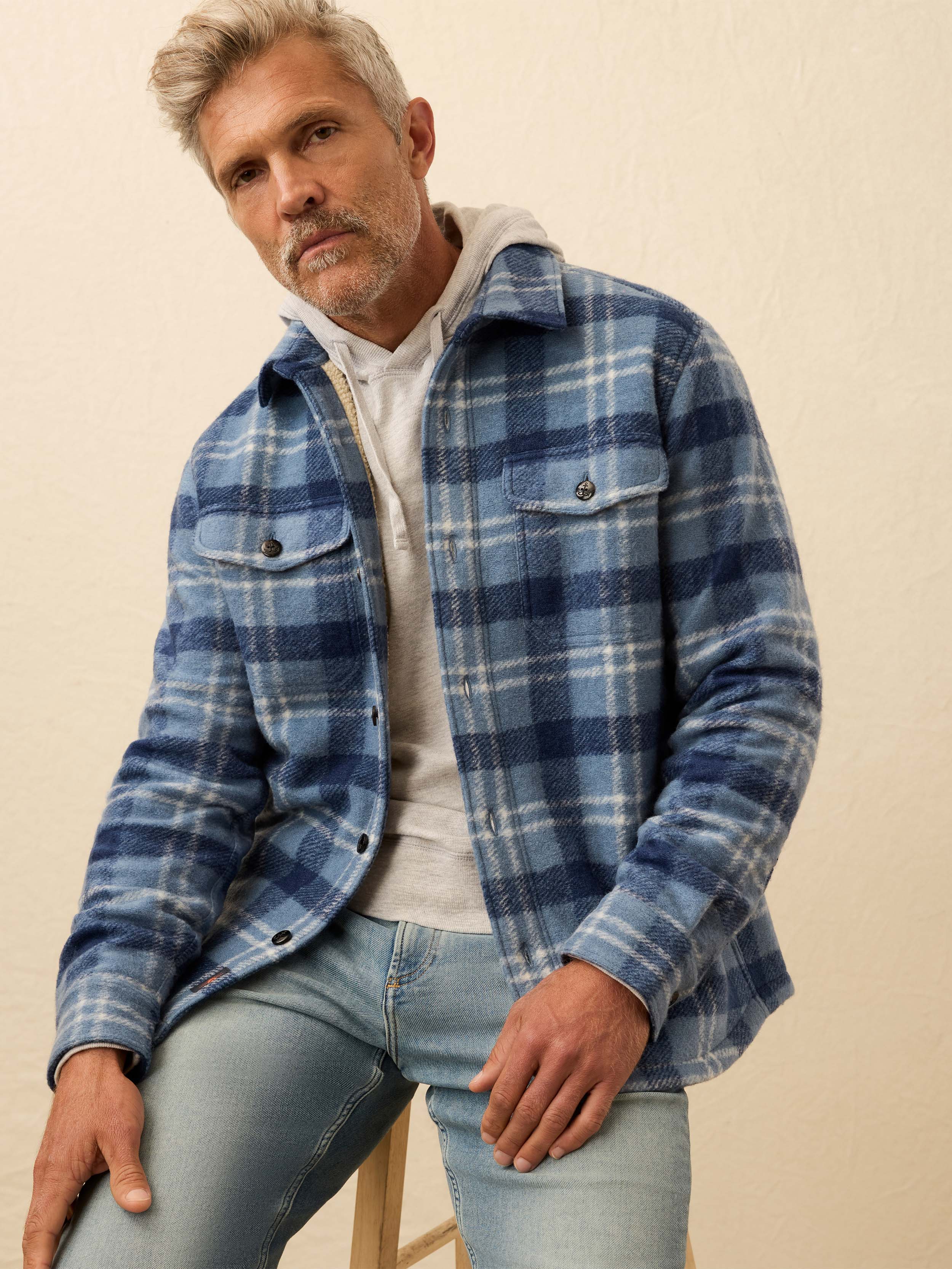 Range Fleece Lined CPO - Vintage Blue Plaid | Faherty Brand