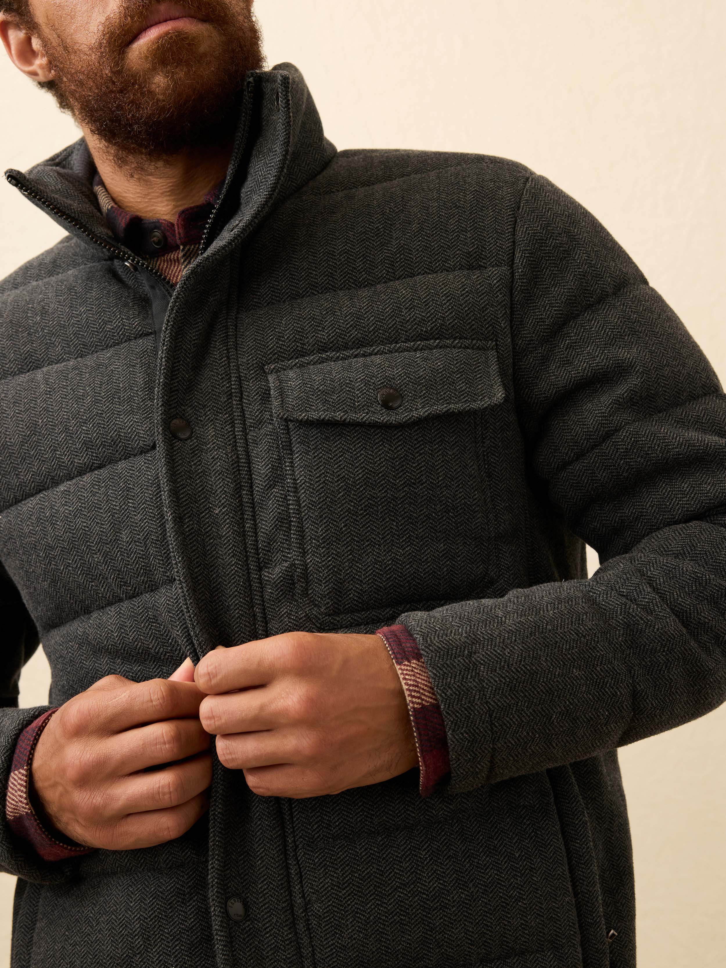 Teton Valley Deck Jacket - Dark Steel Charcoal Herringbone | Faherty Brand