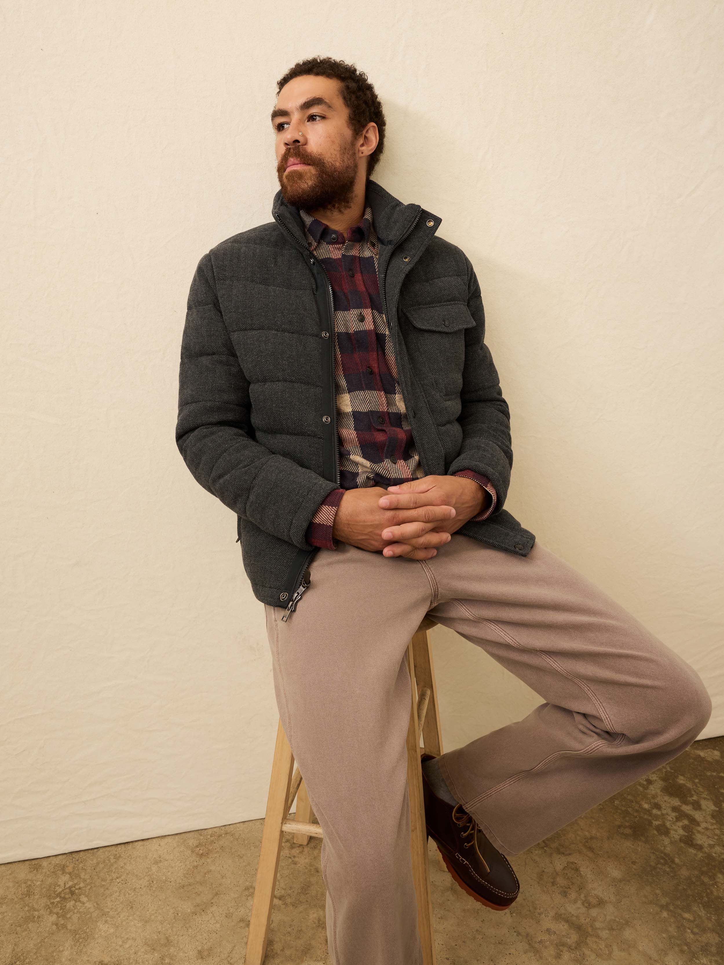 Teton Valley Deck Jacket - Dark Steel Charcoal Herringbone | Faherty Brand