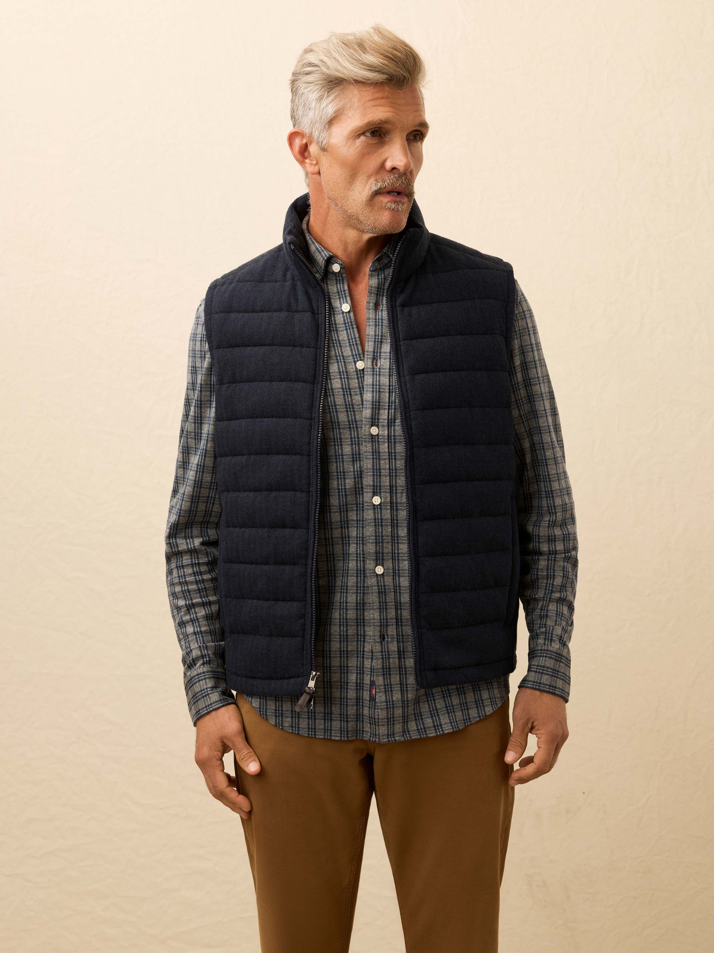Teton Valley Vest - Navy Twilight Herringbone | Faherty Brand