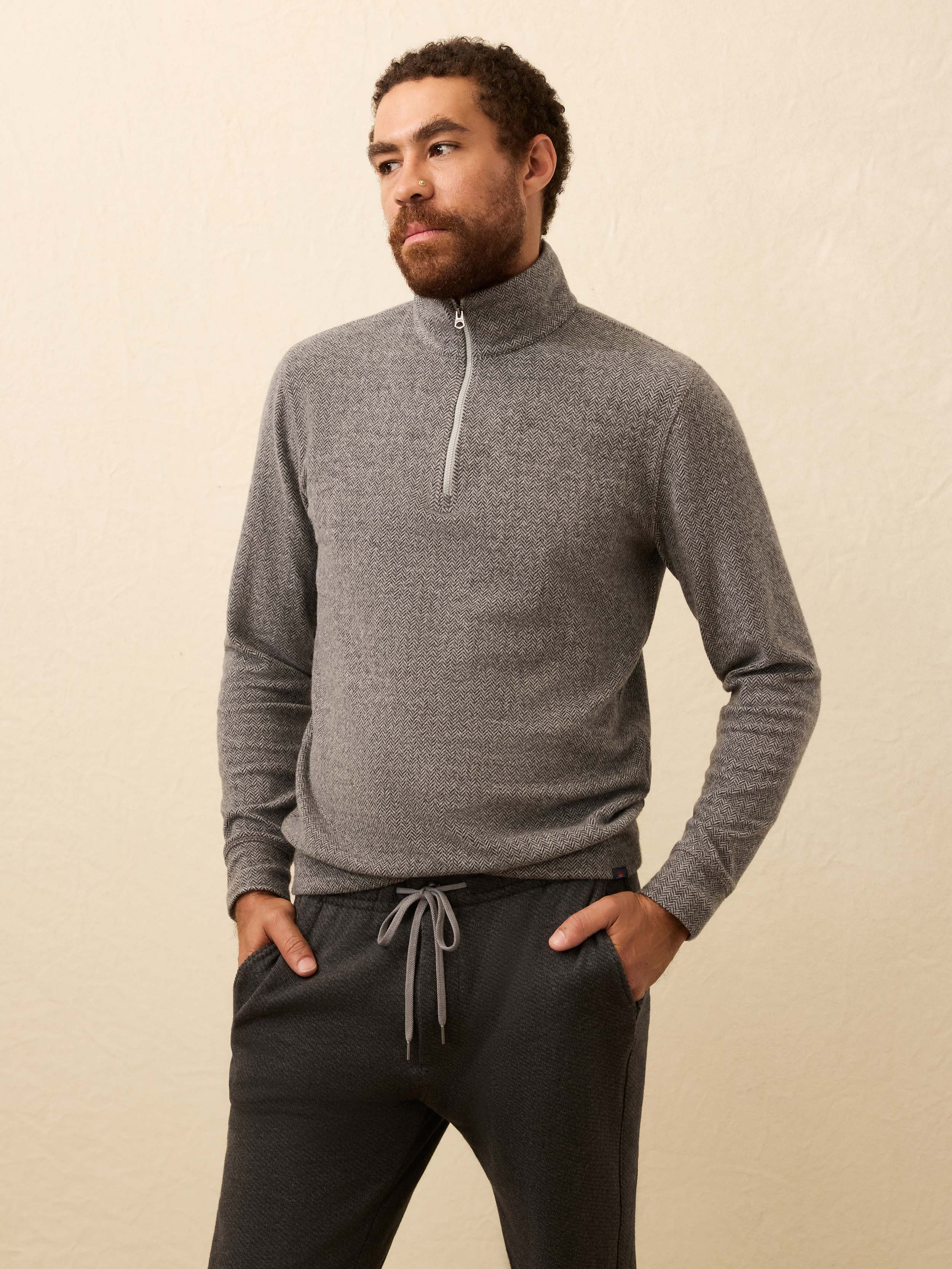 Legend™ Sweater Quarter Zip - Alpine Grey Herringbone | Faherty Brand