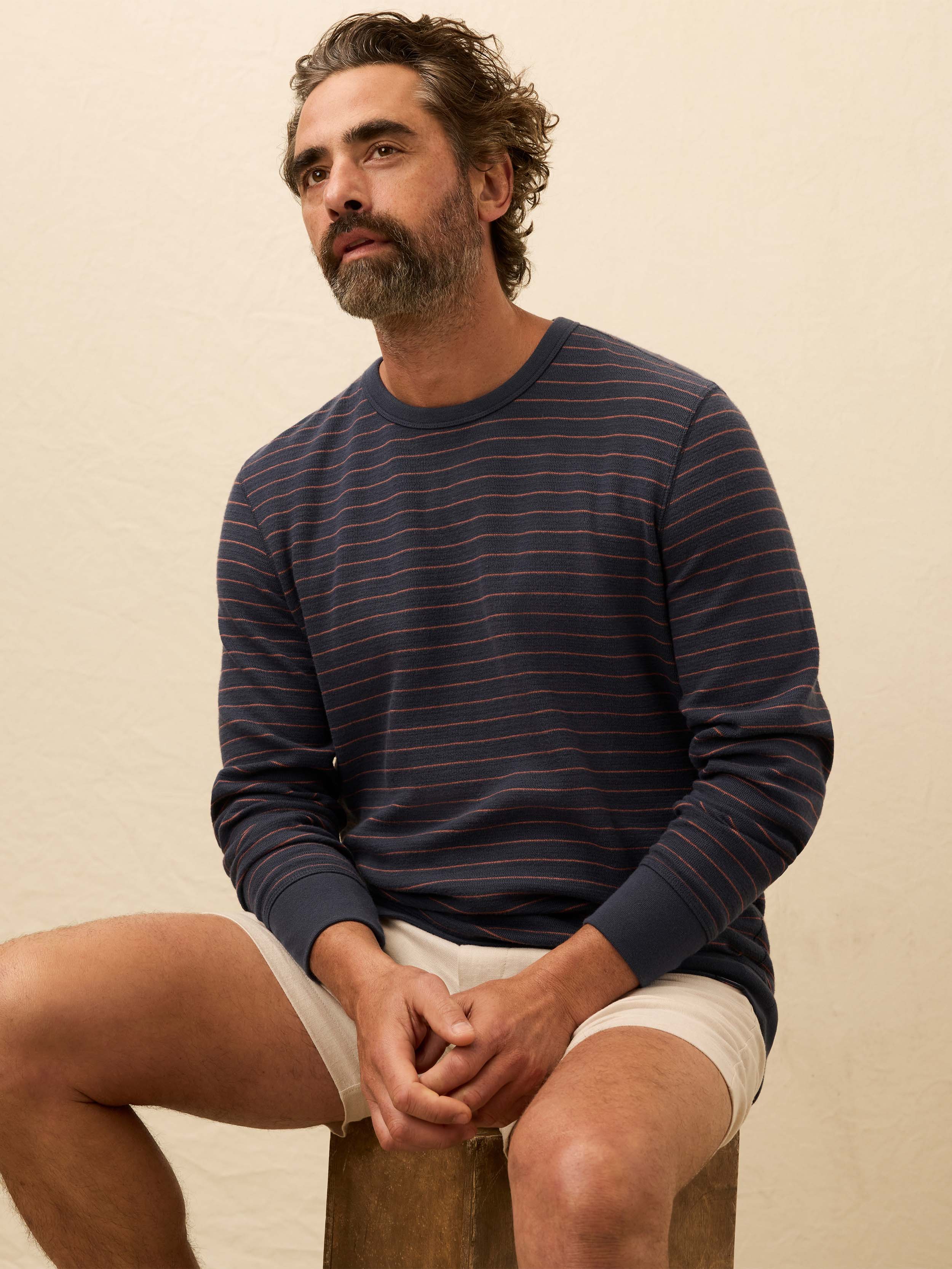 Double Knit Crewneck - Blue Dune Stripe | Faherty Brand