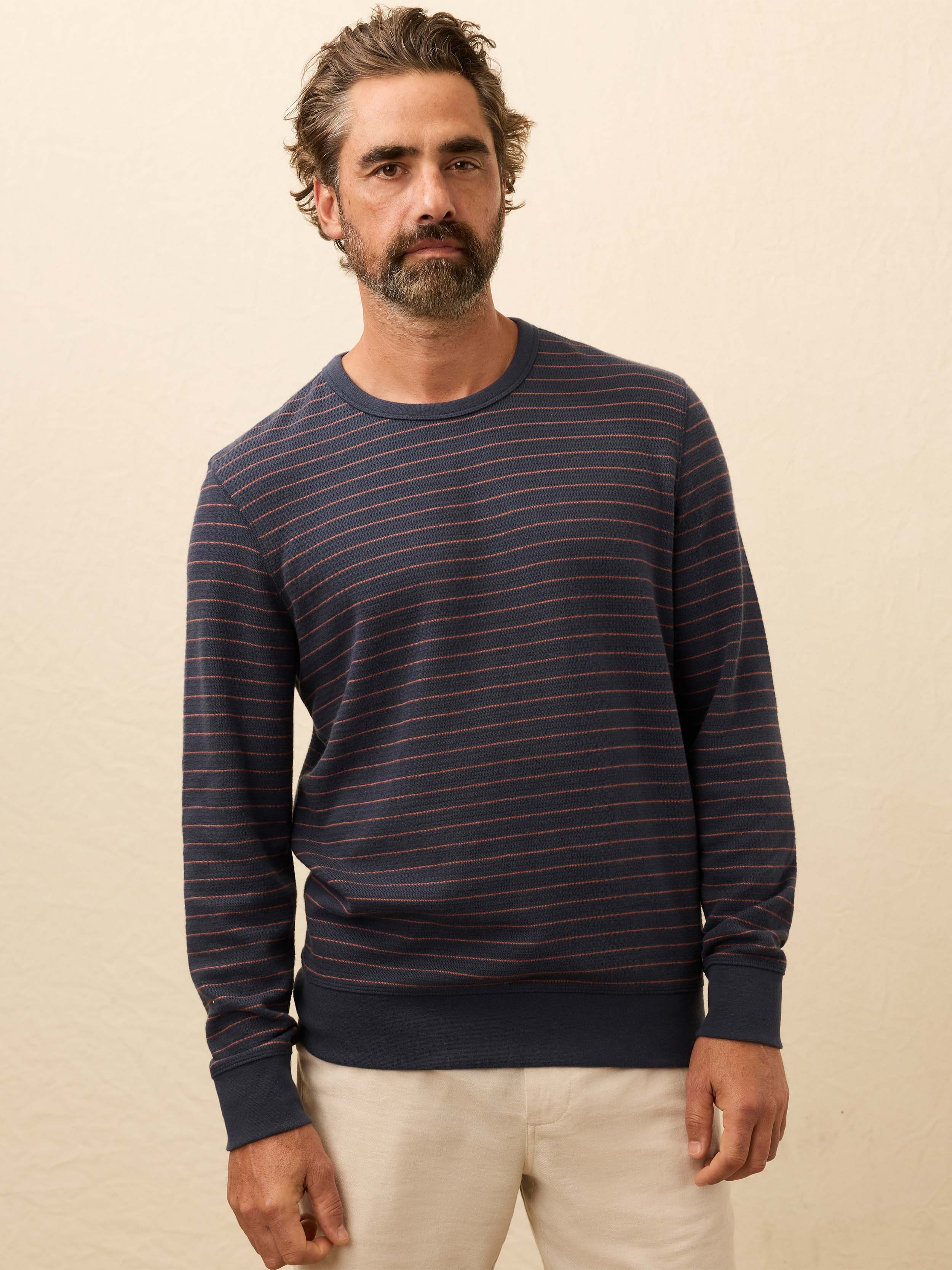 Double Knit Crewneck - Blue Dune Stripe | Faherty Brand