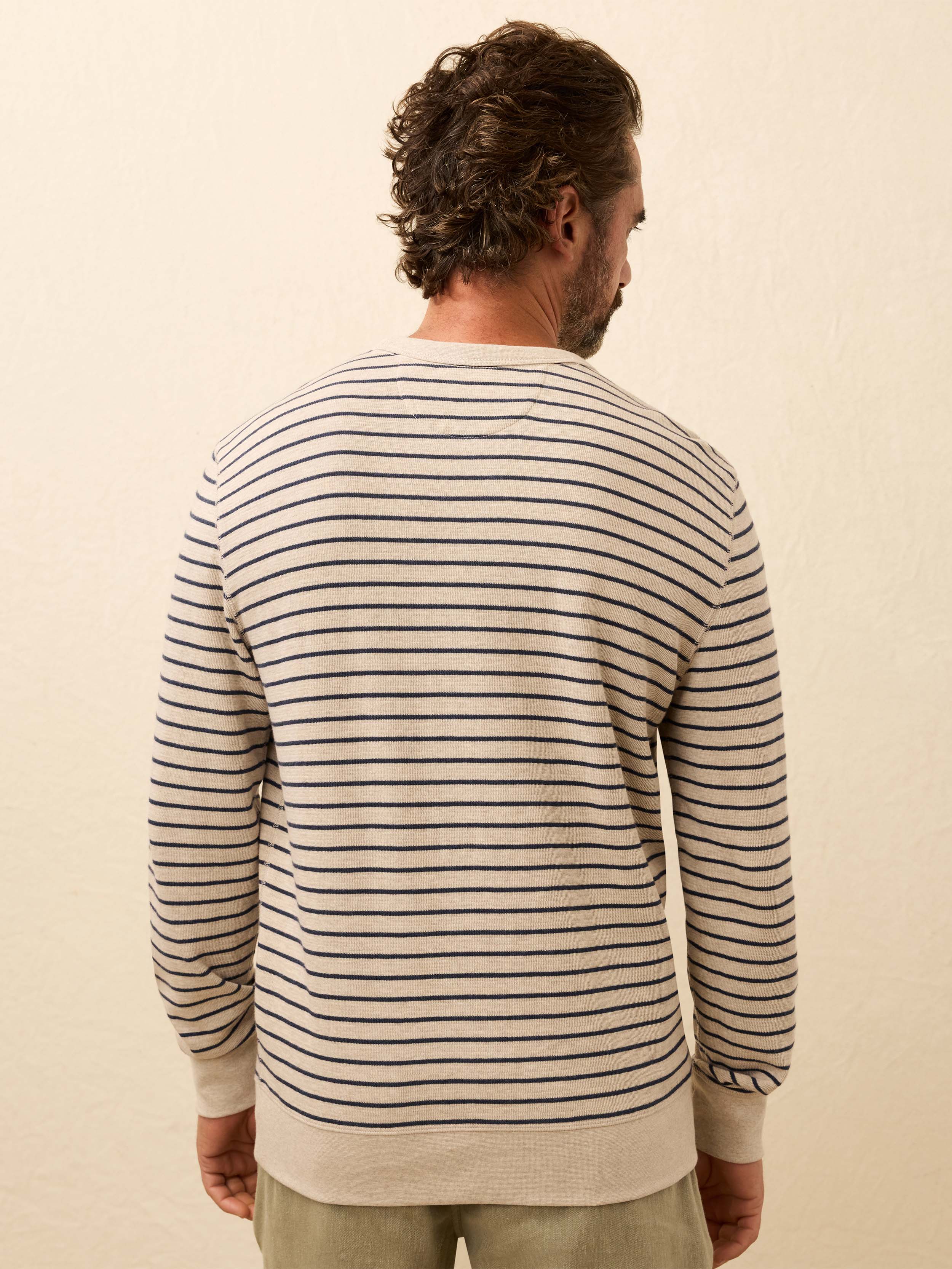 Double Knit Crewneck - Oat Navy Stripe | Faherty Brand