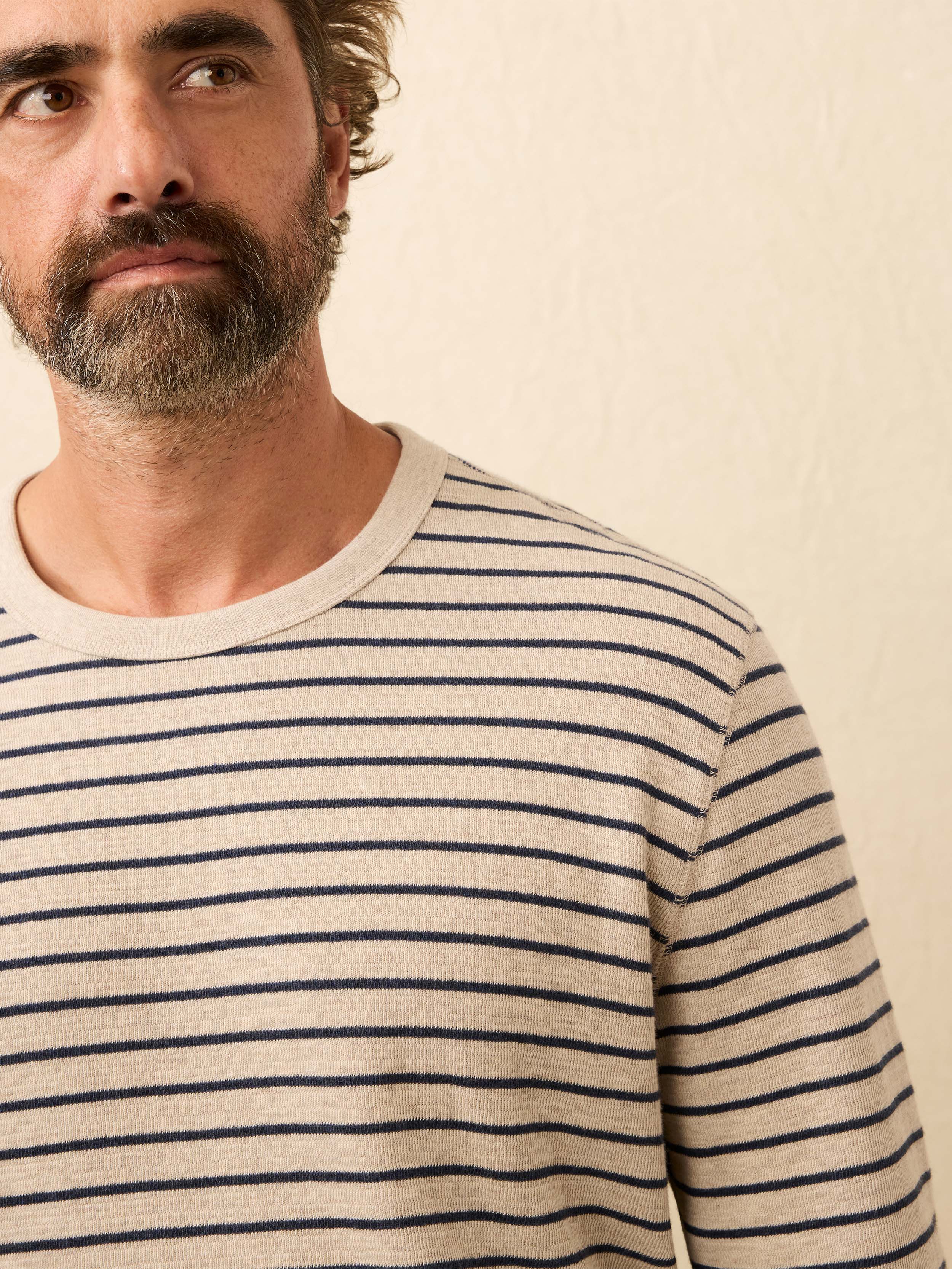 Double Knit Crewneck - Oat Navy Stripe | Faherty Brand
