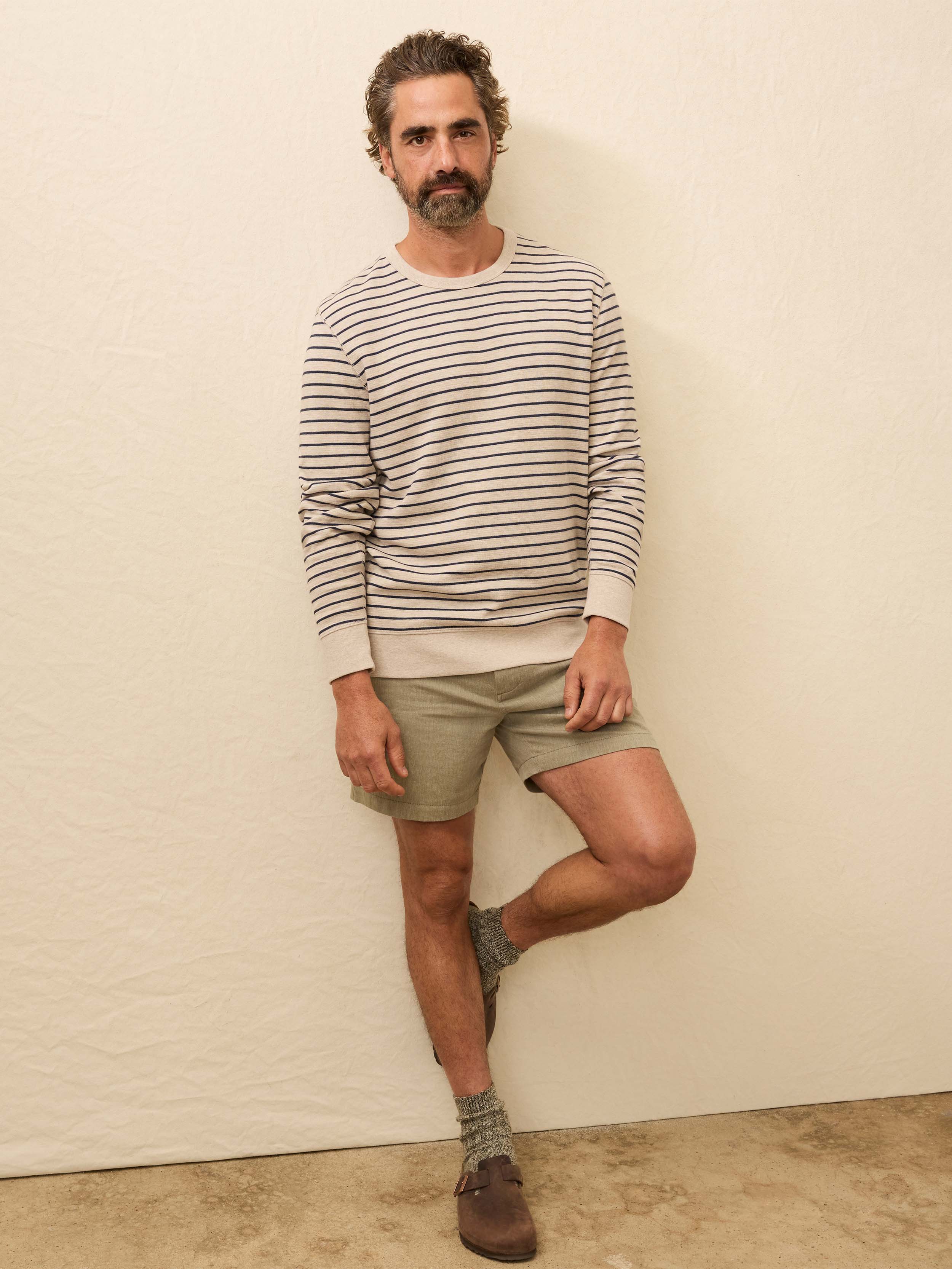 Double Knit Crewneck - Oat Navy Stripe | Faherty Brand