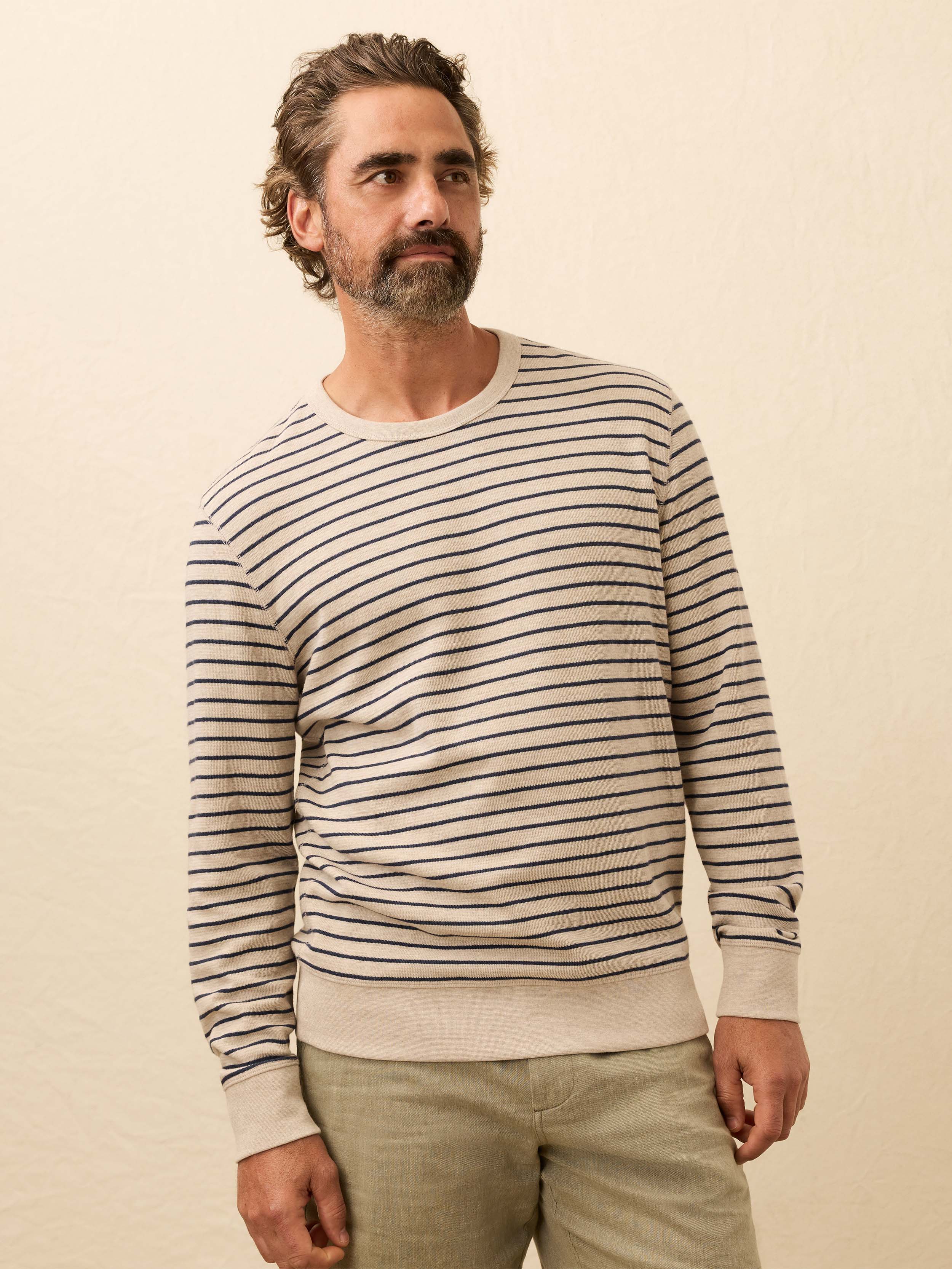 Double Knit Crewneck - Oat Navy Stripe | Faherty Brand