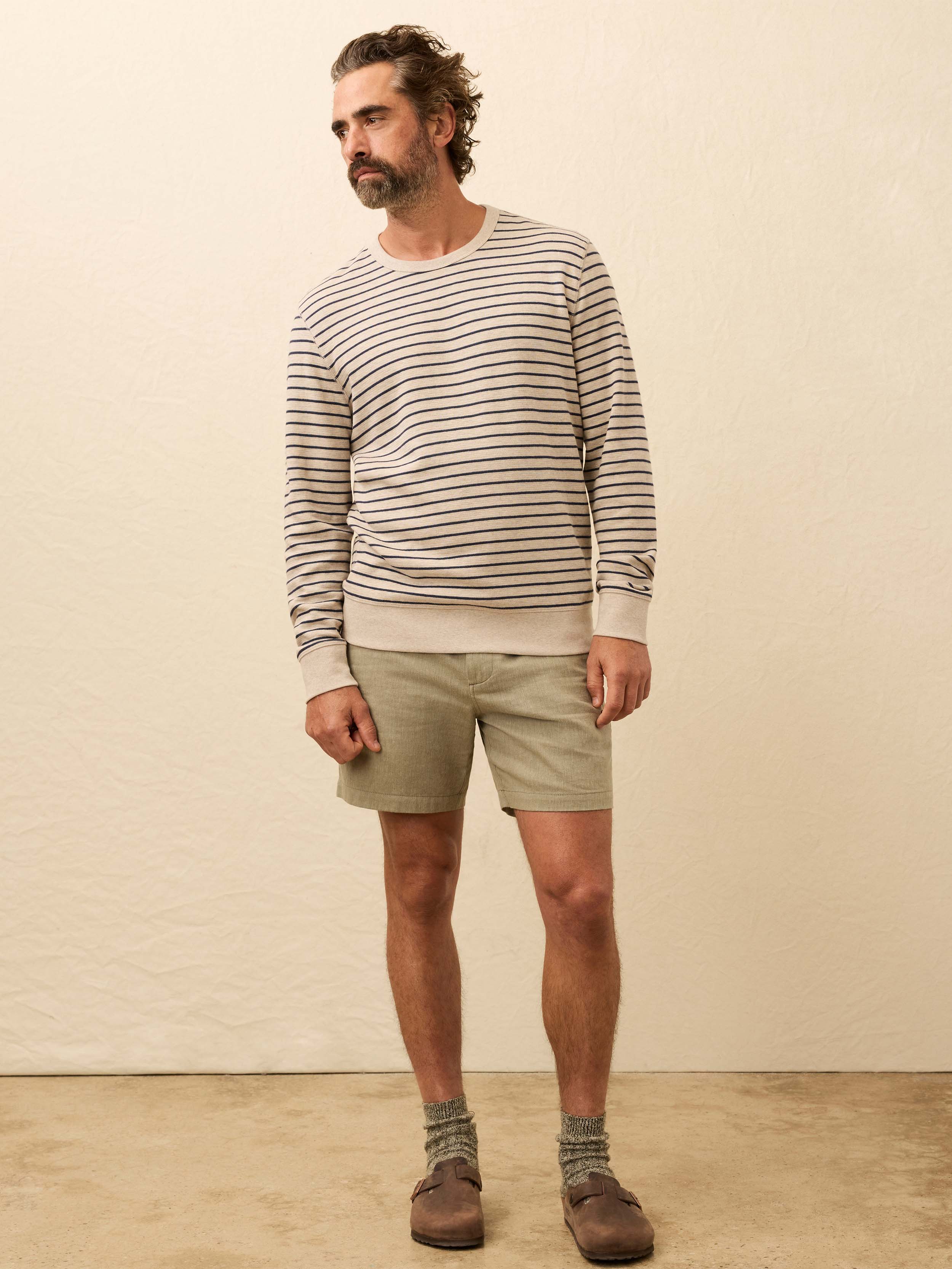 Double Knit Crewneck - Oat Navy Stripe | Faherty Brand