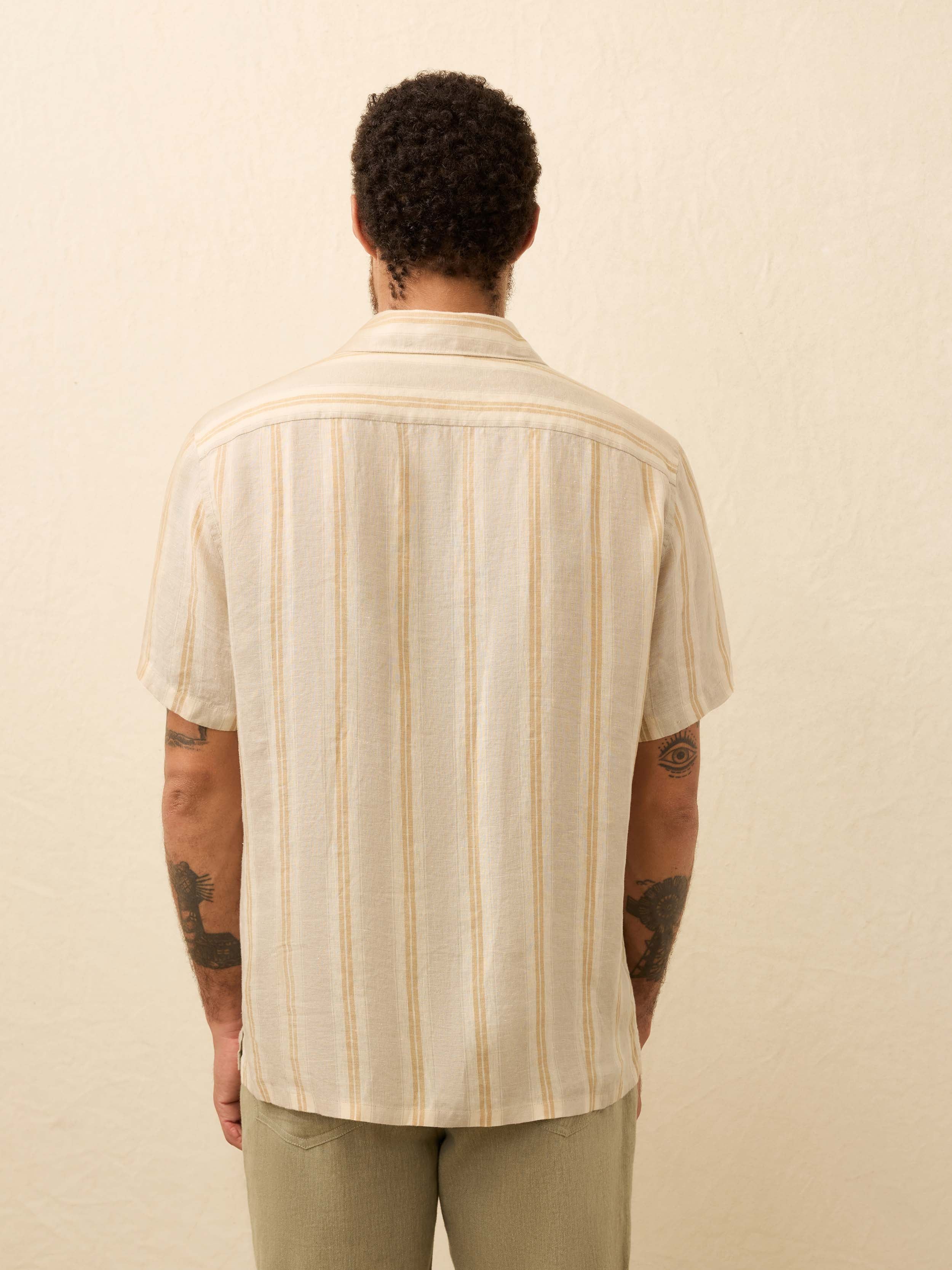 Short-Sleeve Laguna Linen Camp Shirt - Oak Island Stripe | Faherty Brand