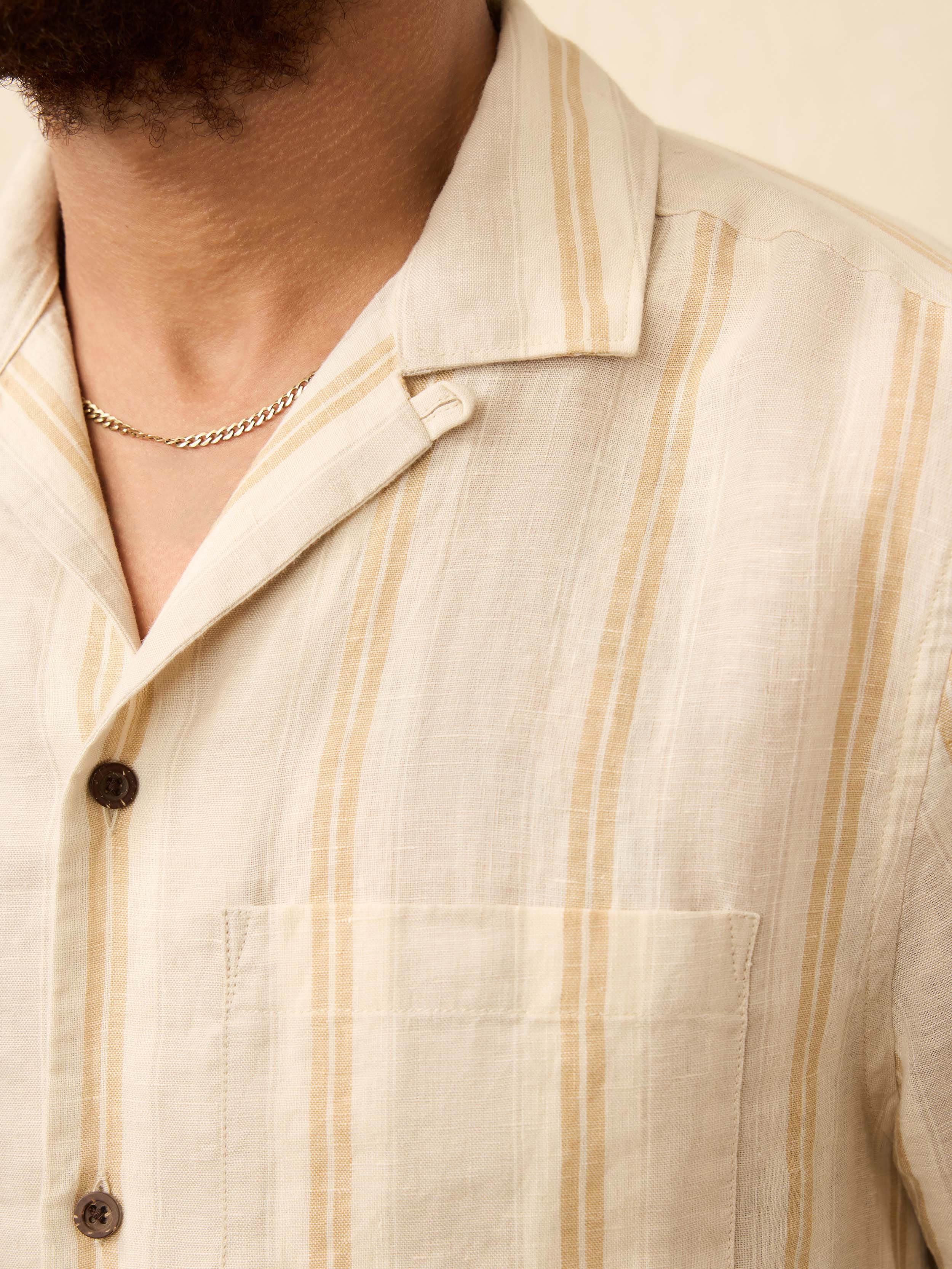 Short-Sleeve Laguna Linen Camp Shirt - Oak Island Stripe | Faherty Brand