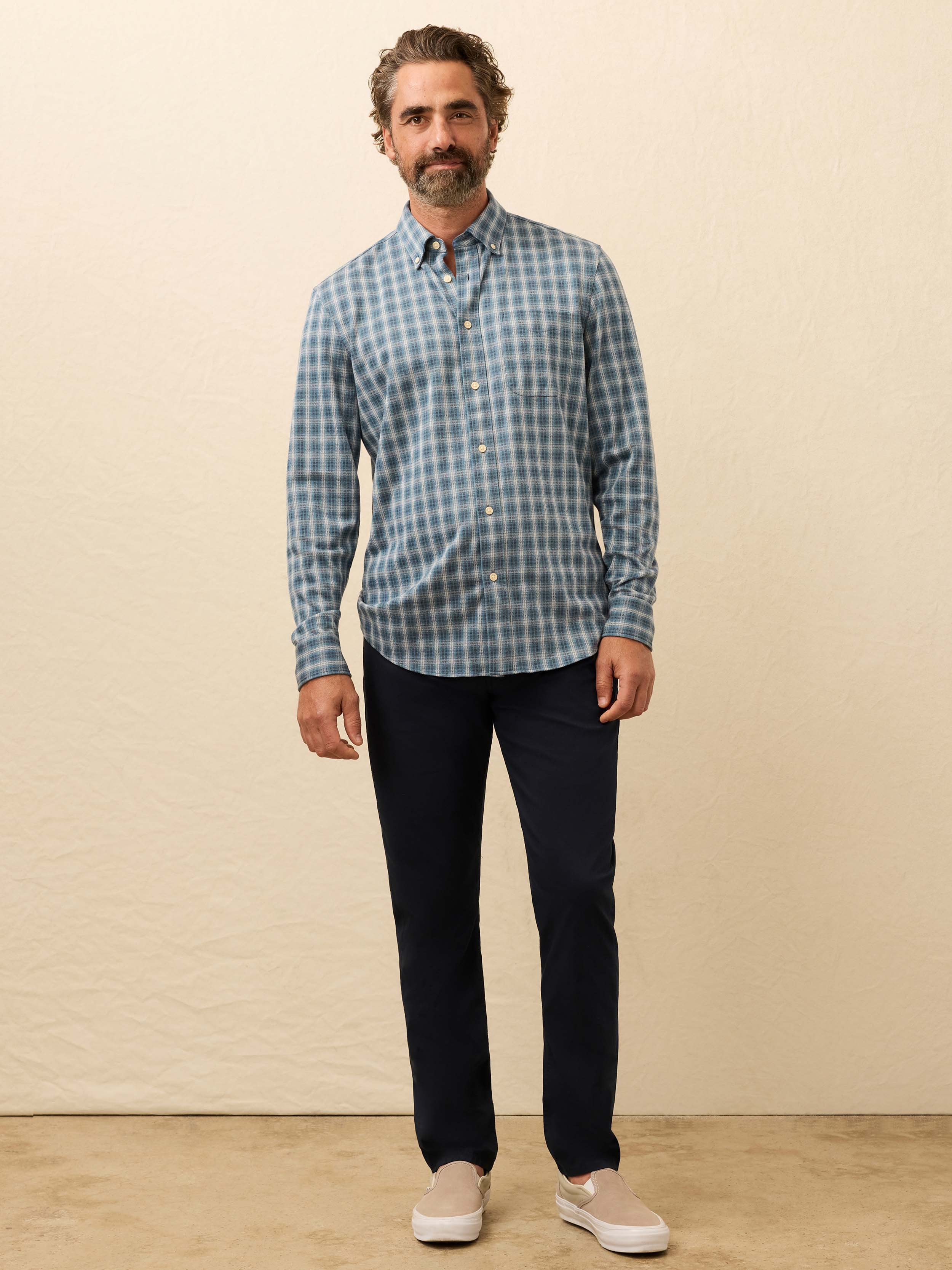 Coastline Knit Shirt - Azure Night Plaid | Faherty Brand