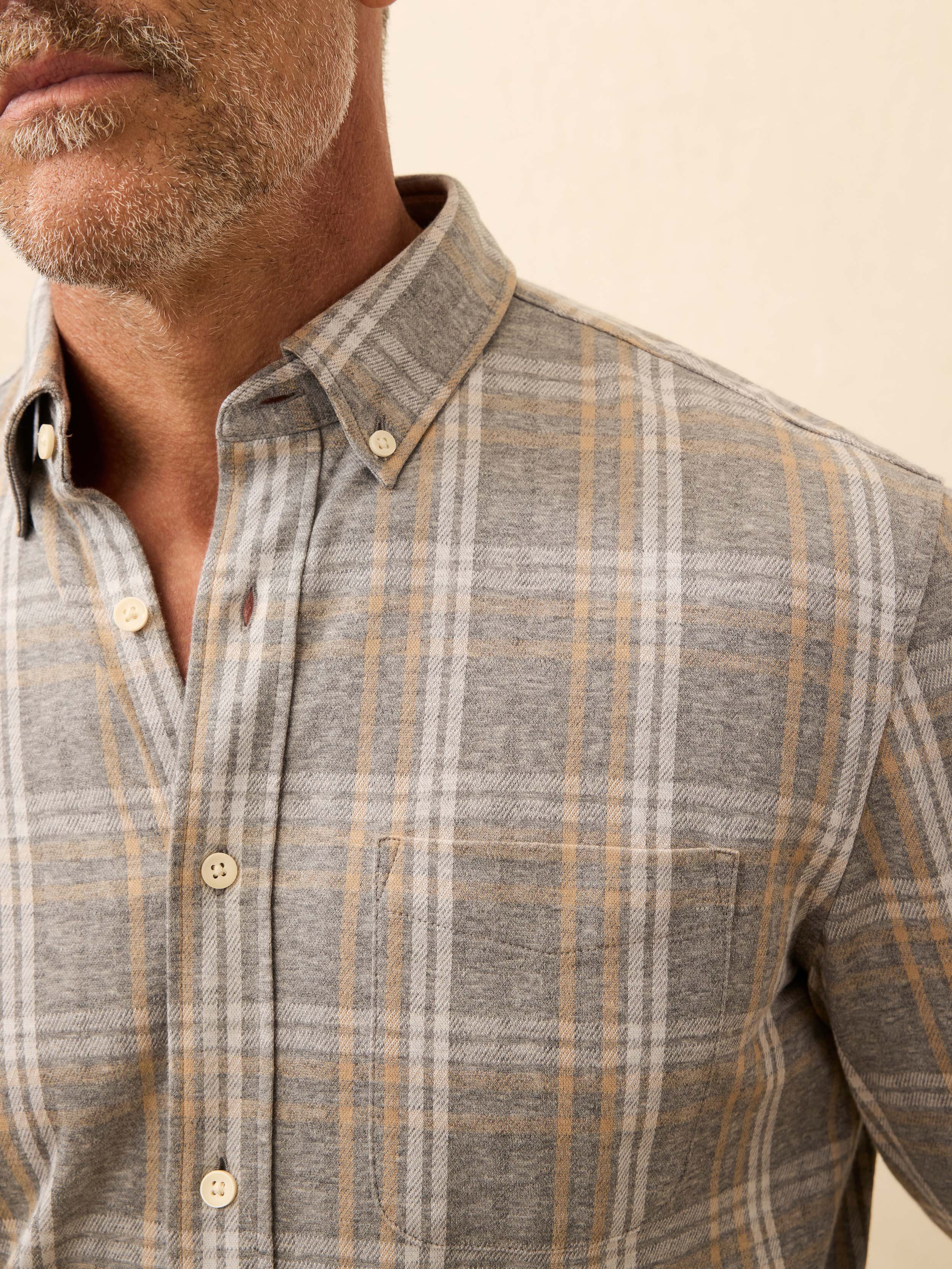 Coastline Knit Shirt - Dune Ash Plaid | Faherty Brand