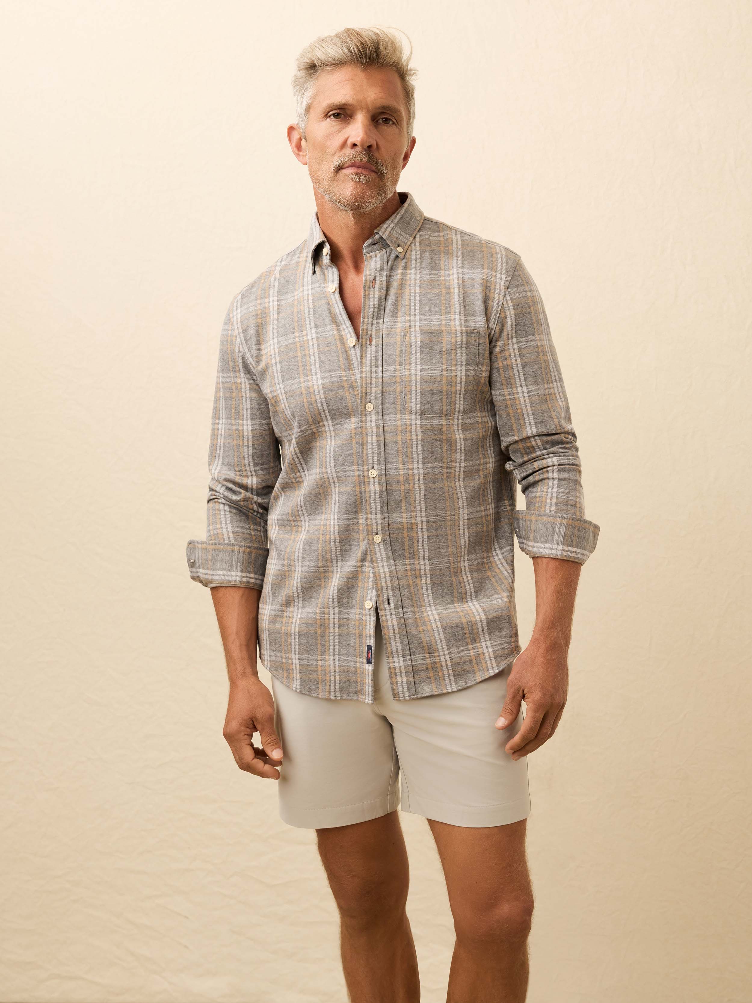 Coastline Knit Shirt - Dune Ash Plaid | Faherty Brand
