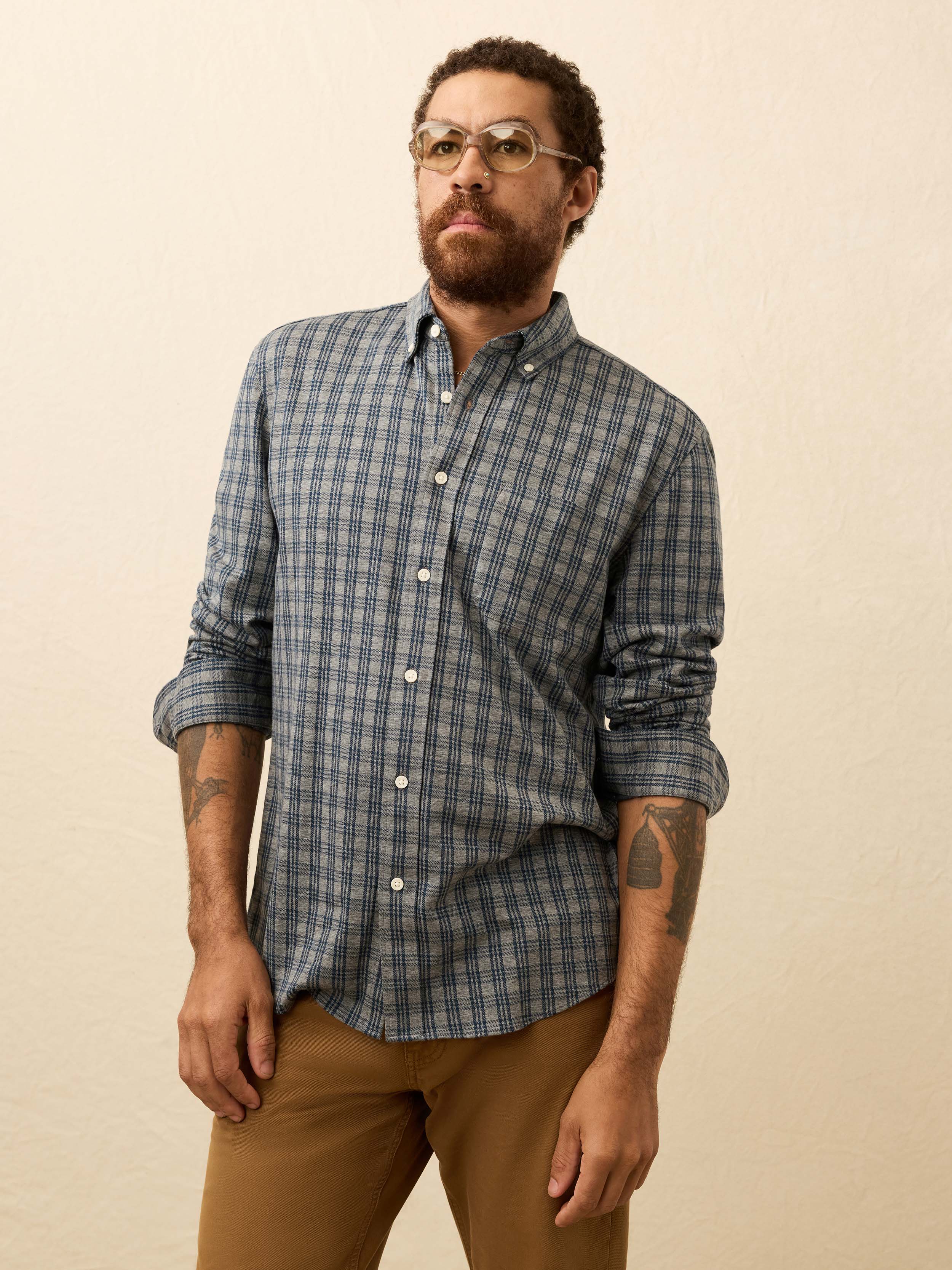 Coastline Knit Shirt - Ocean Grey Check | Faherty Brand