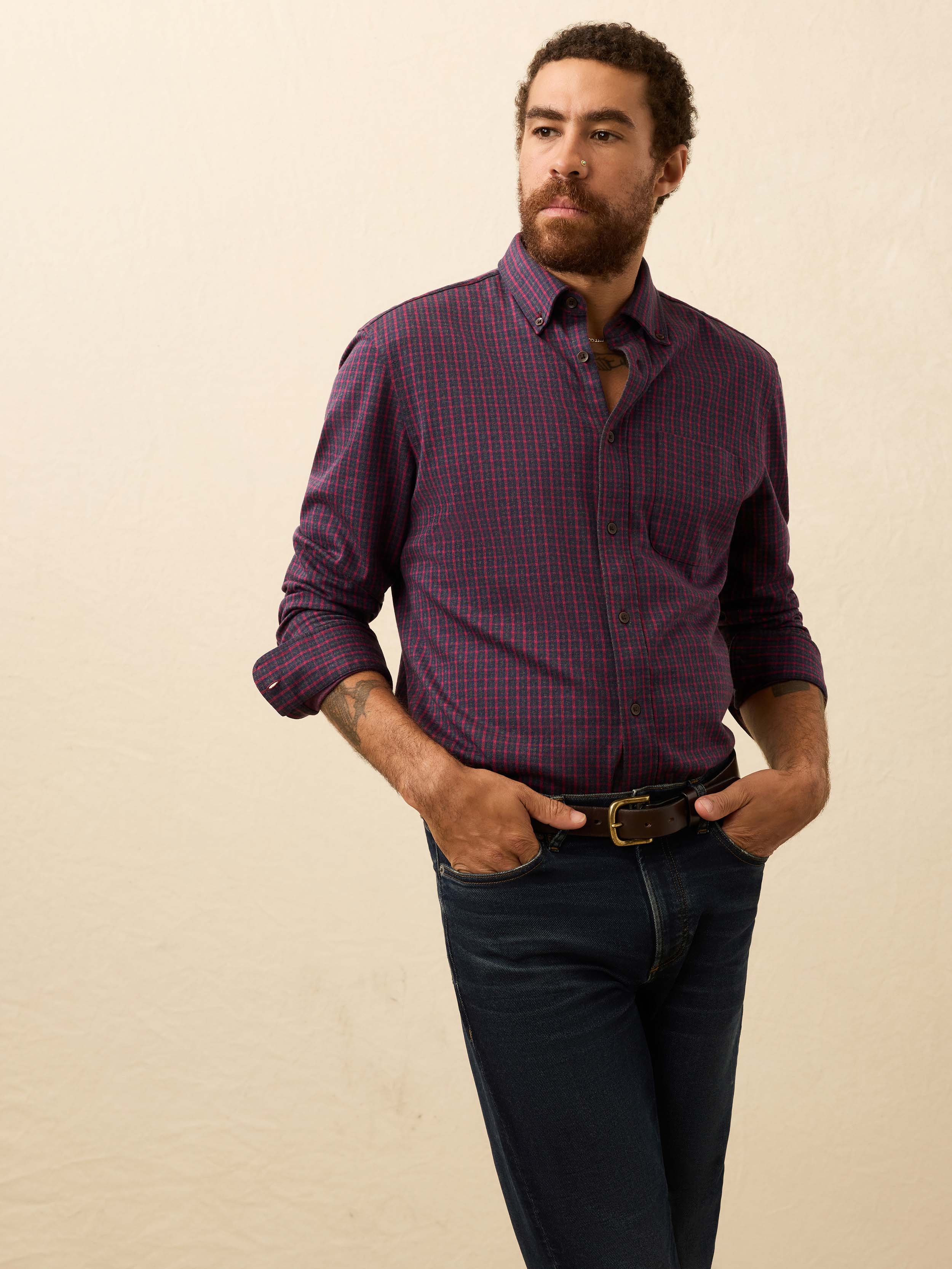 Coastline Knit Shirt - Red Dusk Check | Faherty Brand