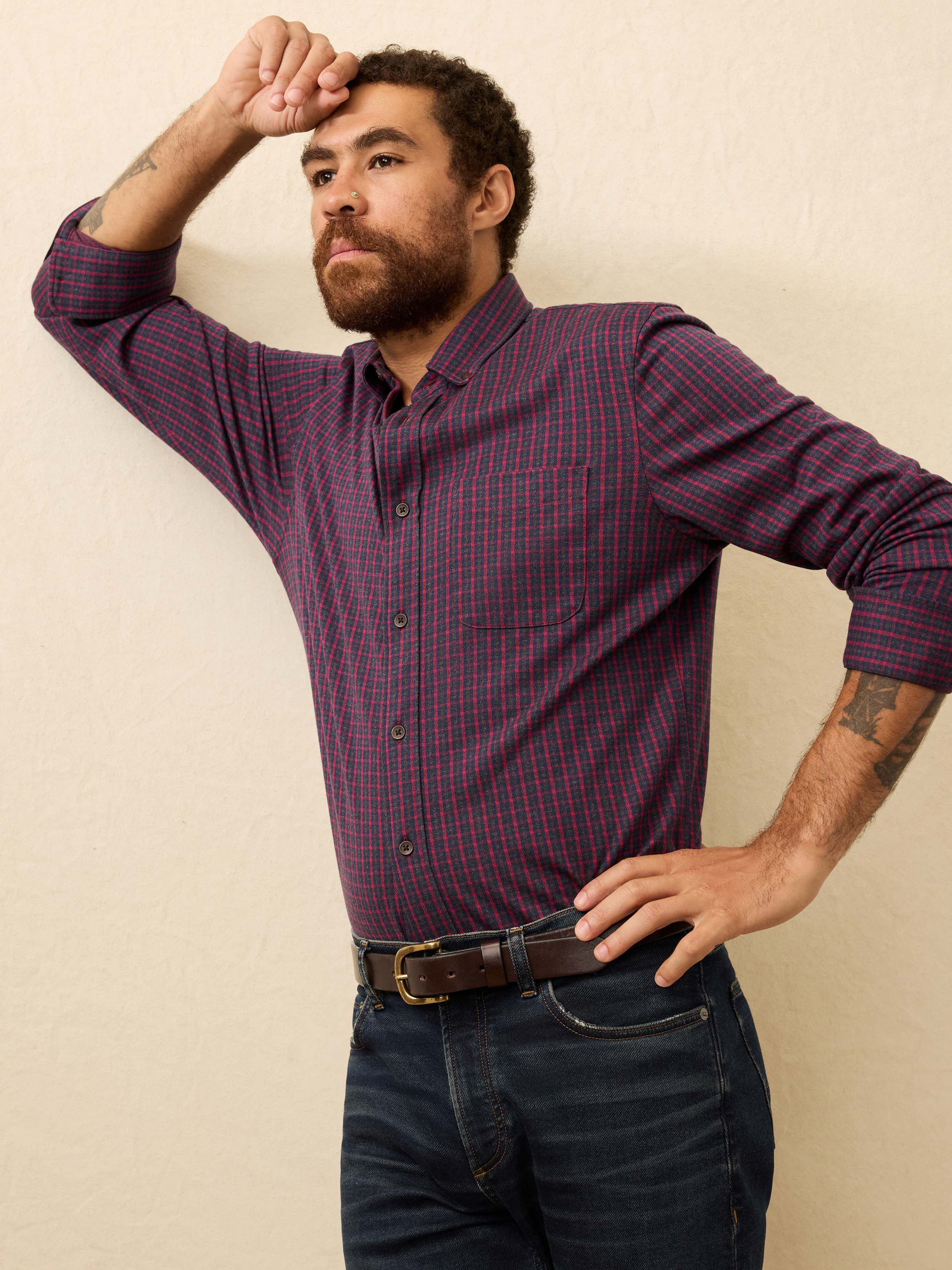 Coastline Knit Shirt - Red Dusk Check | Faherty Brand