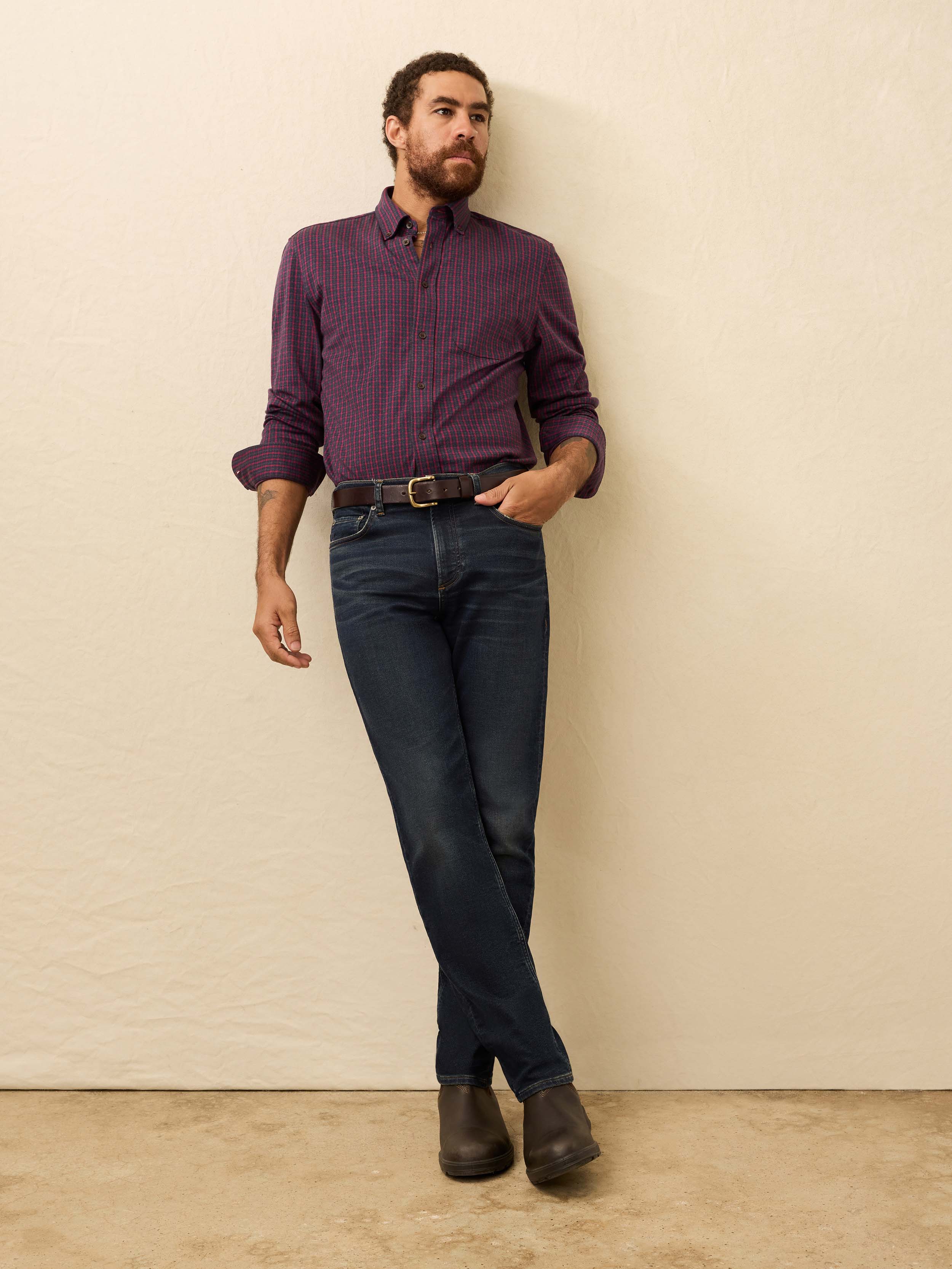Coastline Knit Shirt - Red Dusk Check | Faherty Brand