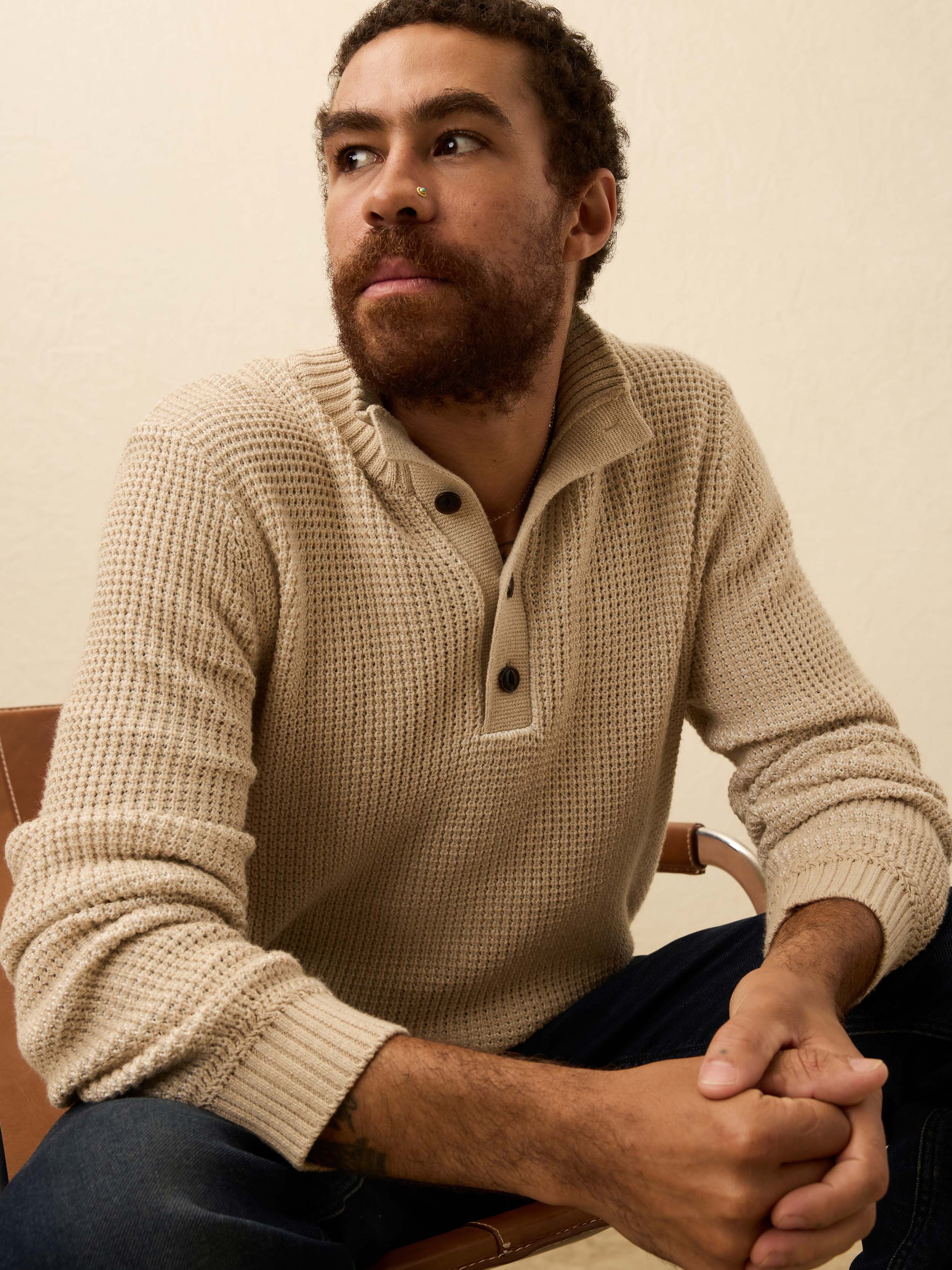 Quarter Button Sweater - Alpine Khaki | Faherty Brand