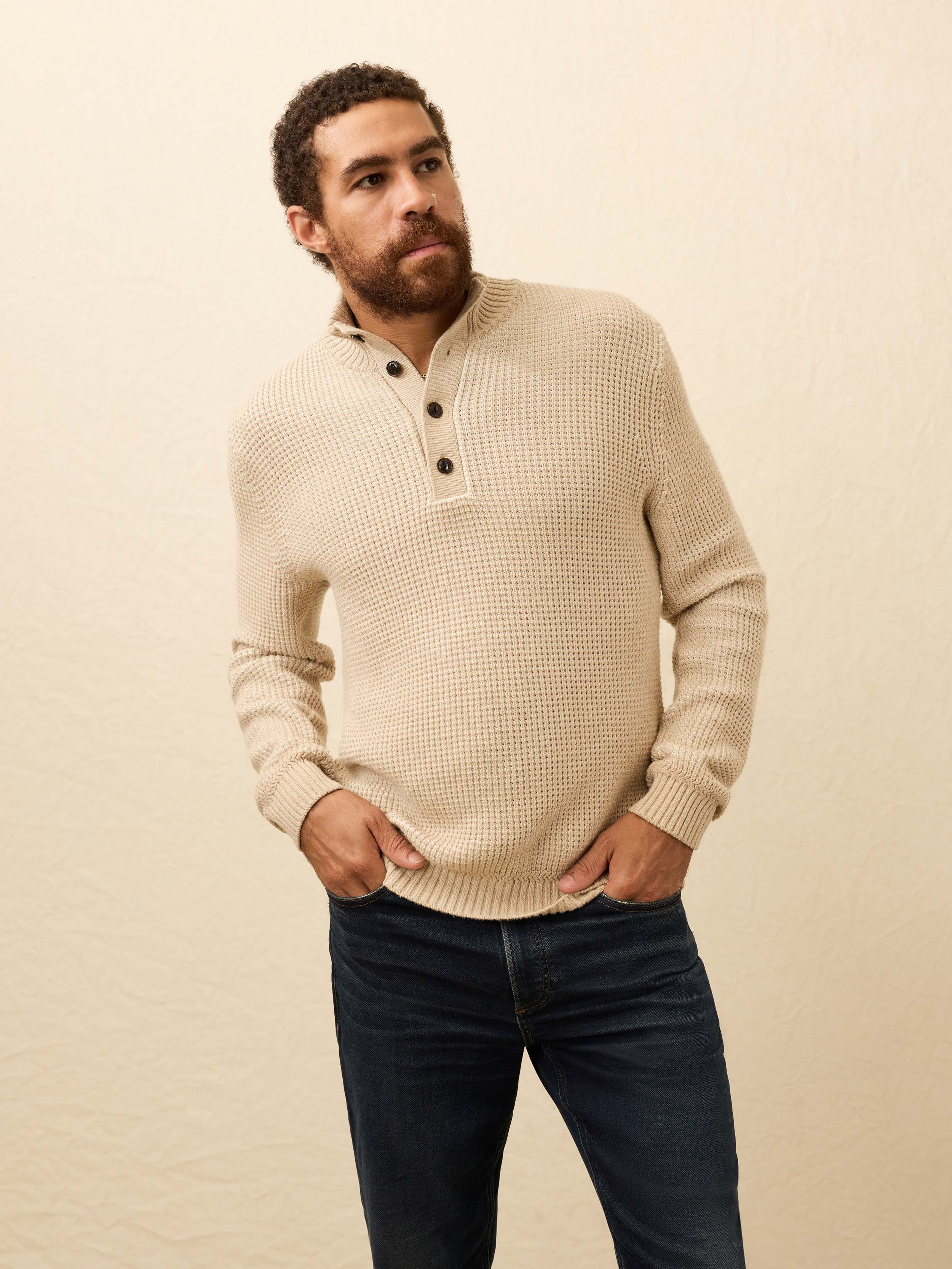 Quarter Button Sweater - Alpine Khaki | Faherty Brand