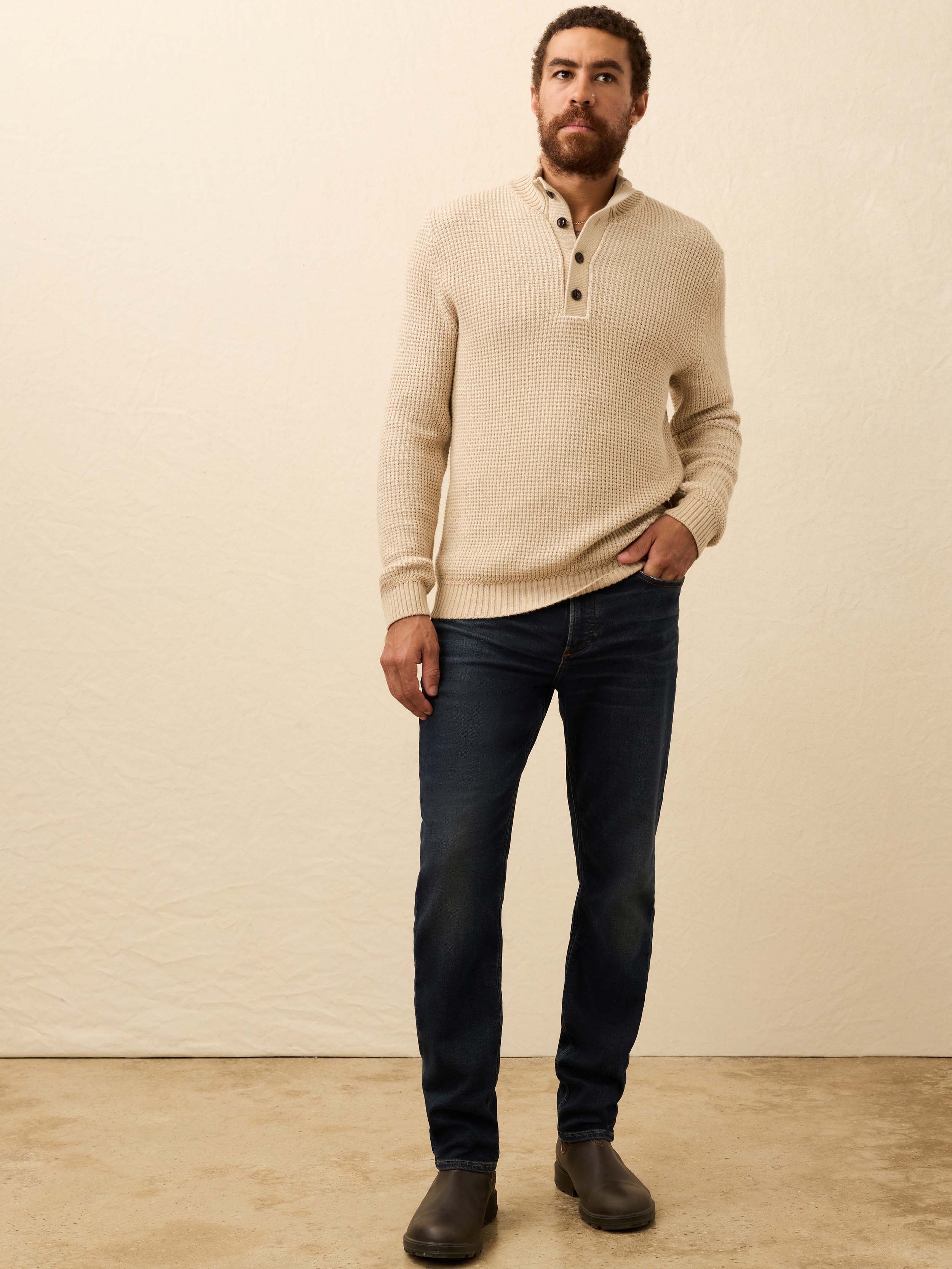 Quarter Button Sweater - Alpine Khaki | Faherty Brand