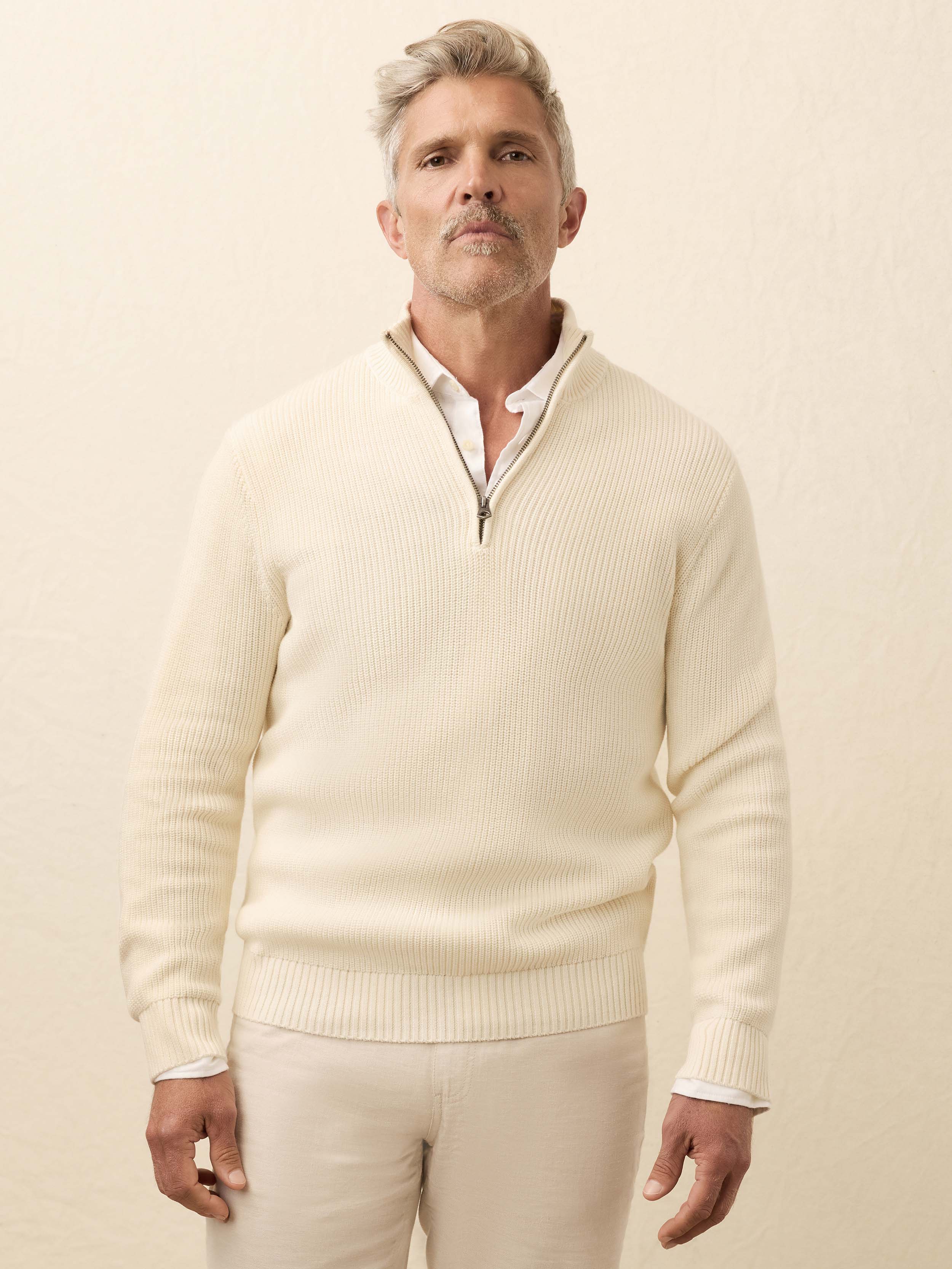 Sunwashed Quarter Zip Sweater - White Shell | Faherty Brand